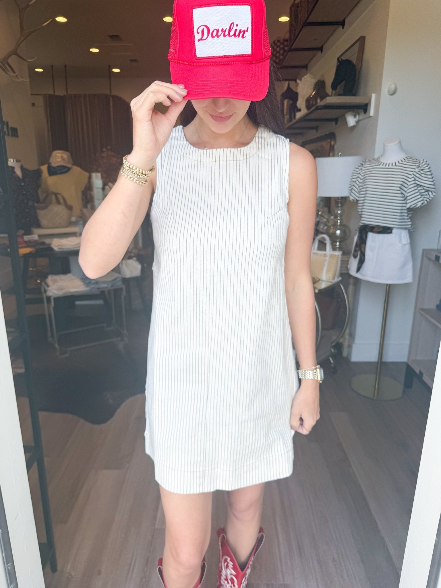 Pinstripe Denim Mini Dress - Elk + Elm