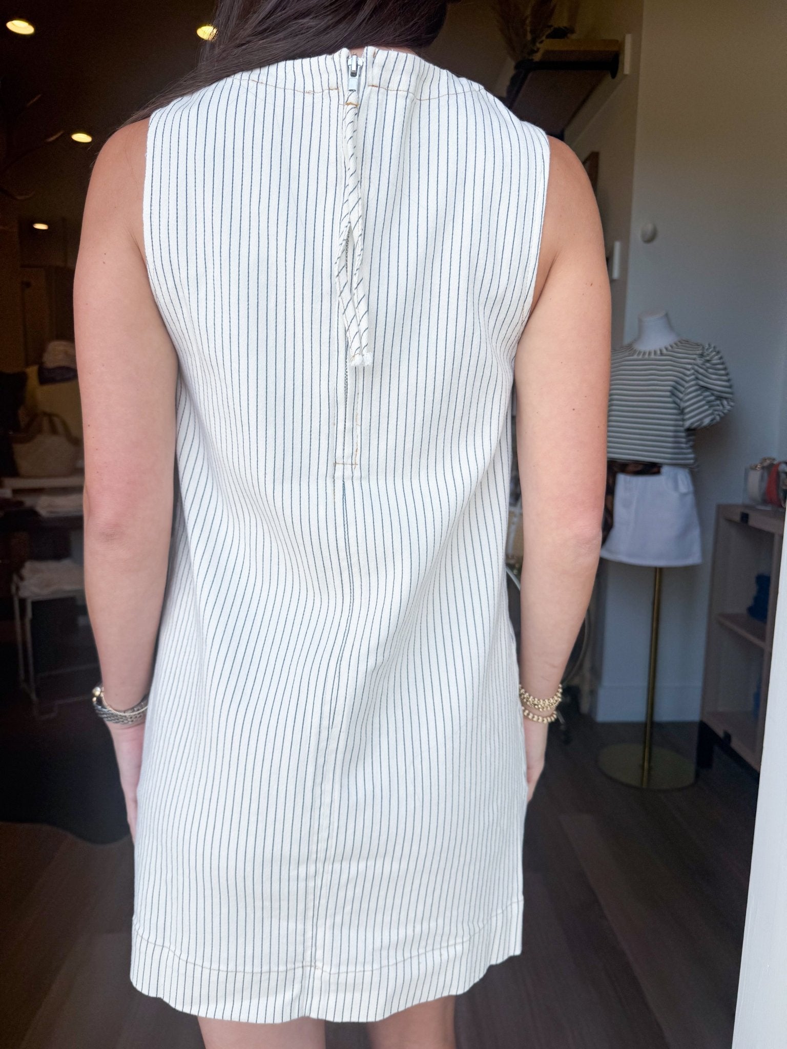 Pinstripe Denim Mini Dress - Elk + Elm