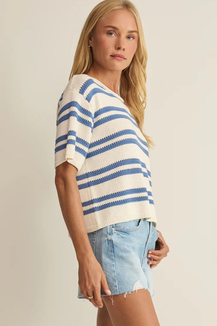 Prado Stripe Sweater Tee - Lake Blue - Elk + Elm