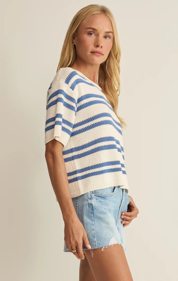 Prado Stripe Sweater Tee - Lake Blue - Elk + Elm