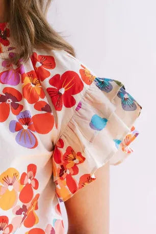 Rainbow Flower Flutter Top
