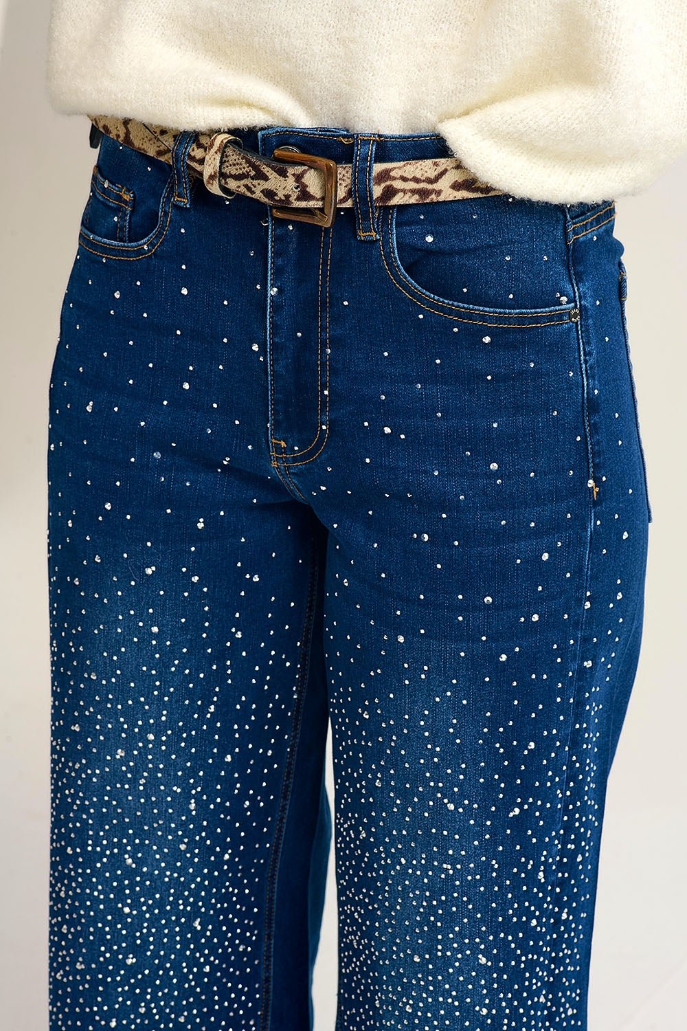 Rhinestone Wide Leg Jeans - Elk + Elm