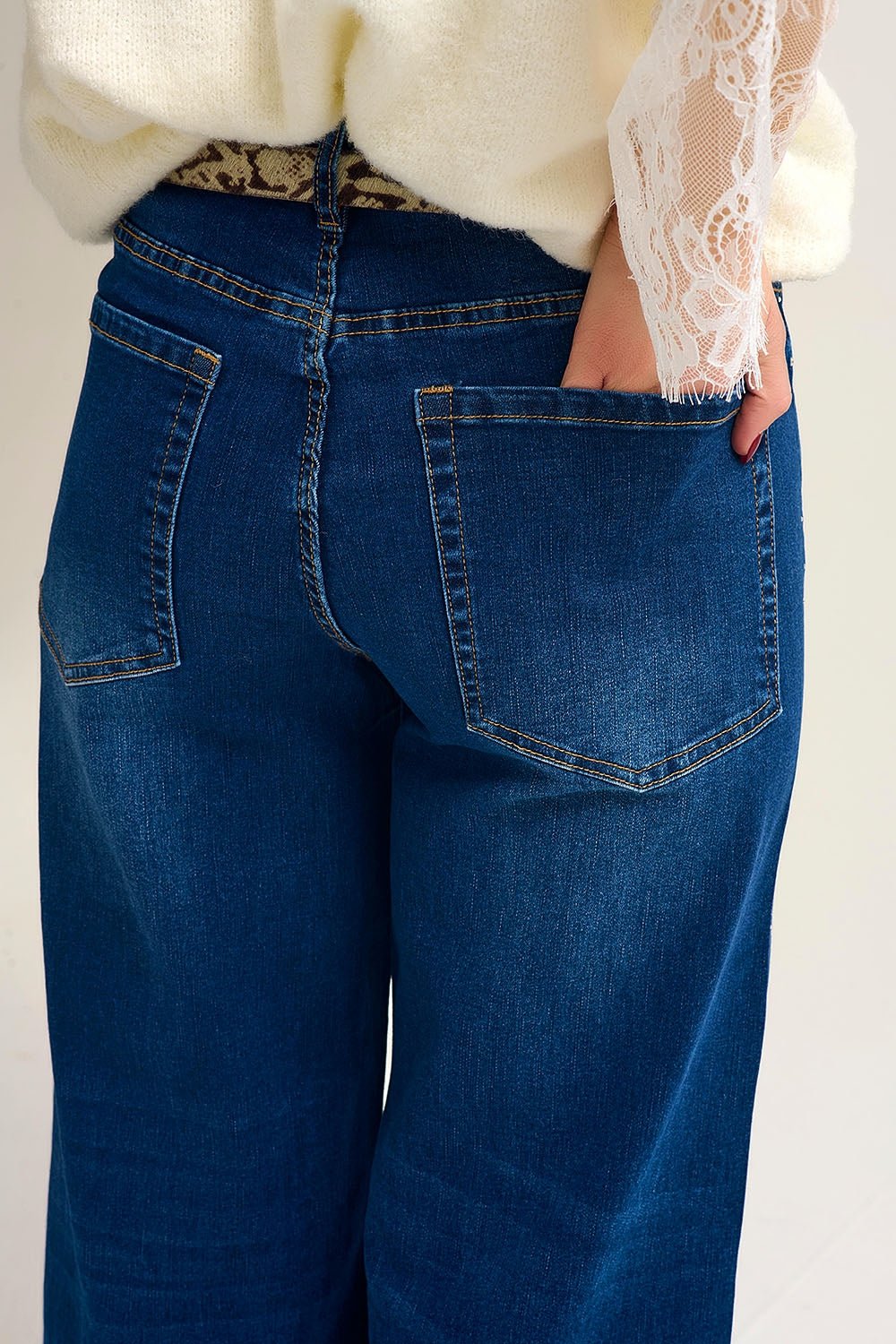 Rhinestone Wide Leg Jeans - Elk + Elm
