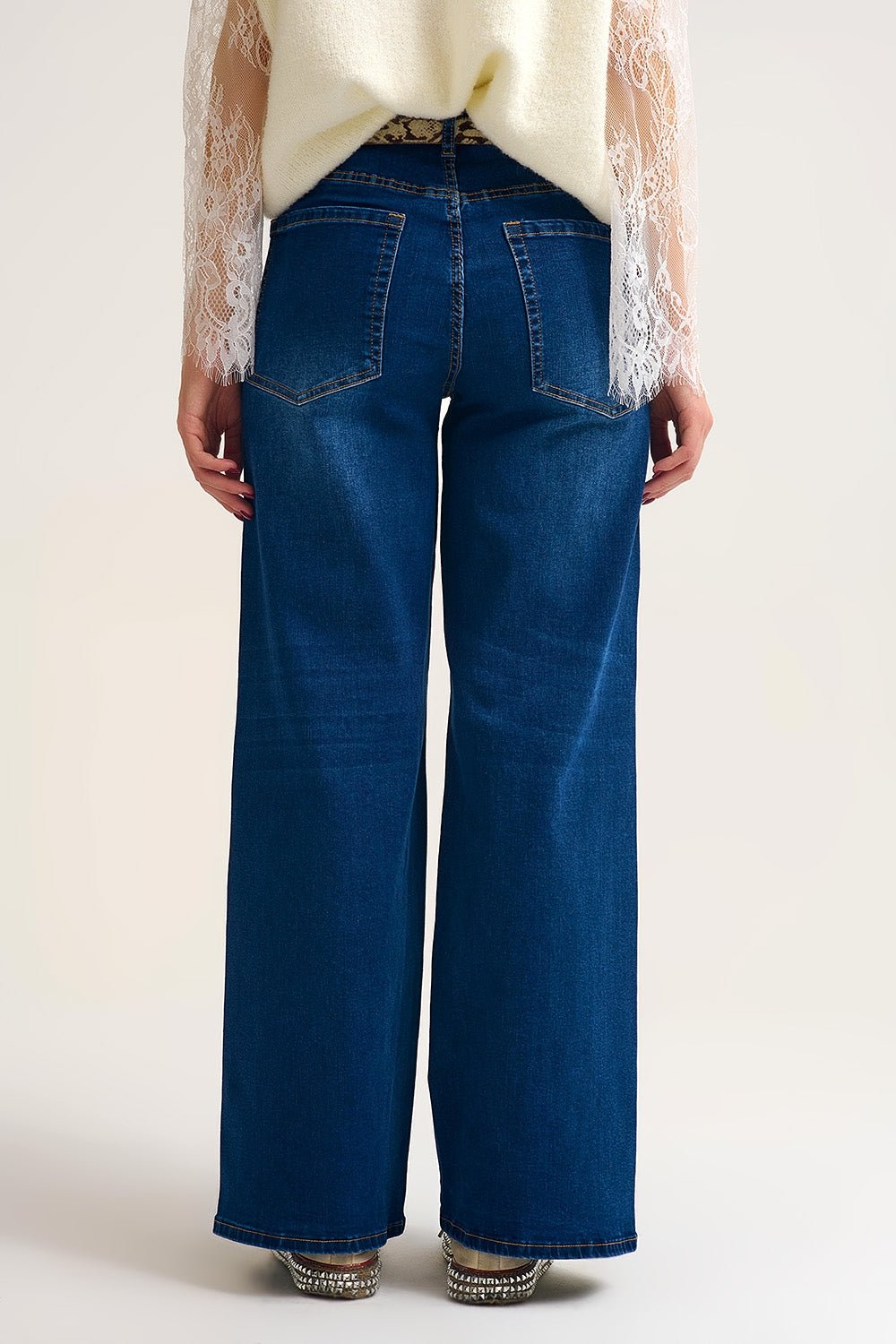 Rhinestone Wide Leg Jeans - Elk + Elm