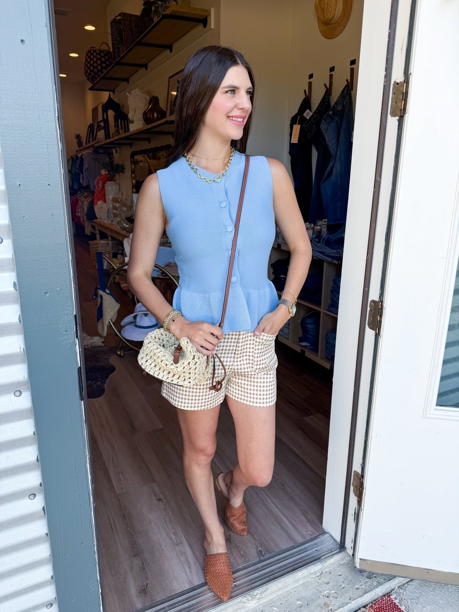 Ribbed Peplum Button Top - Elk + Elm