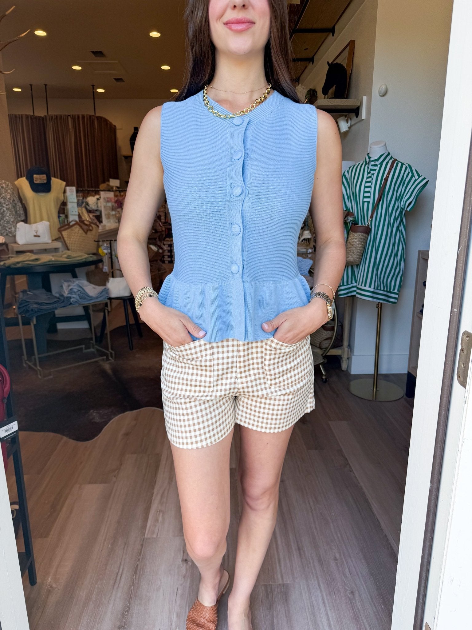 Ribbed Peplum Button Top - Elk + Elm