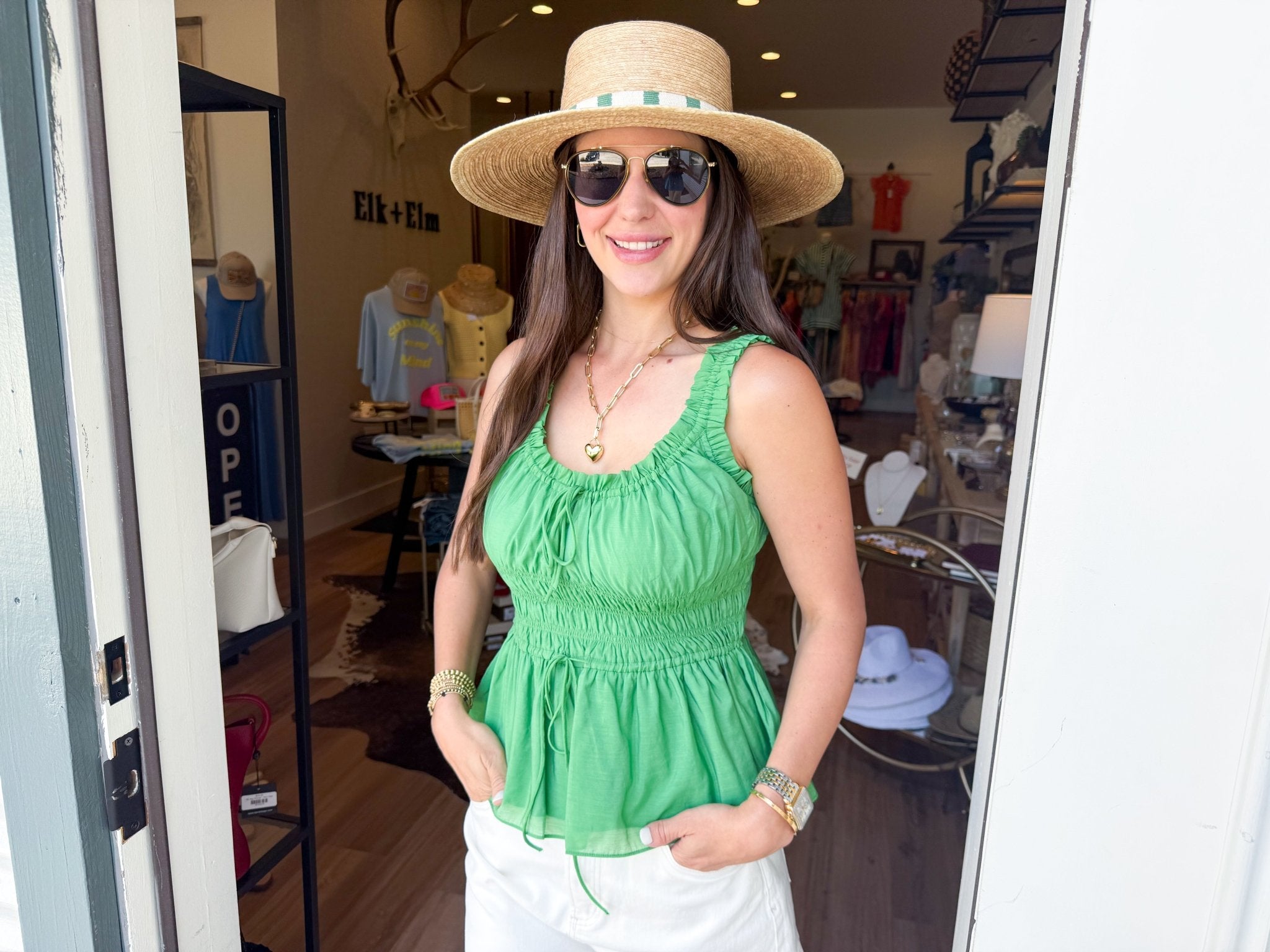 Ruffled Sweetheart Top - Green - Elk + Elm