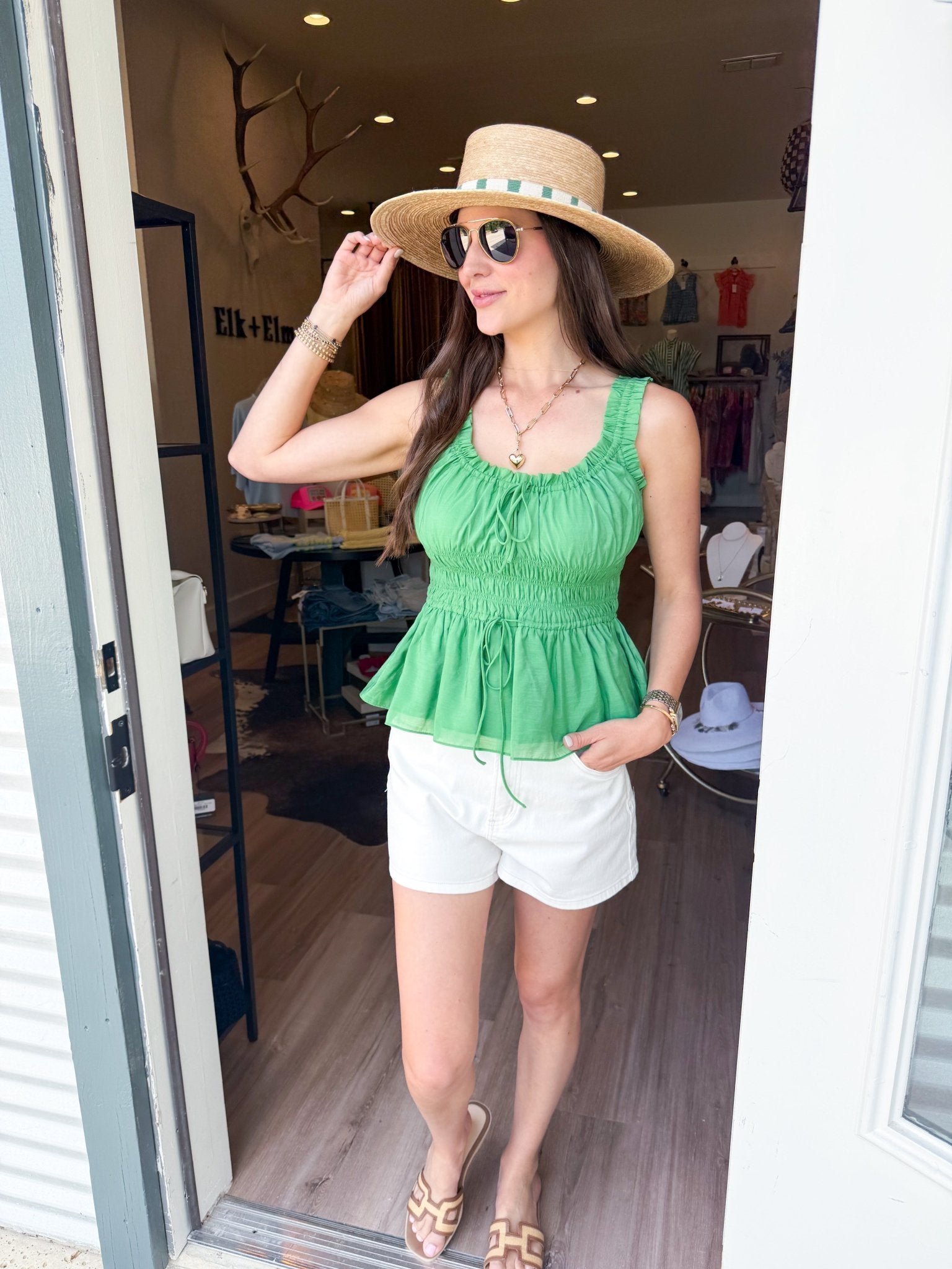Ruffled Sweetheart Top - Green - Elk + Elm