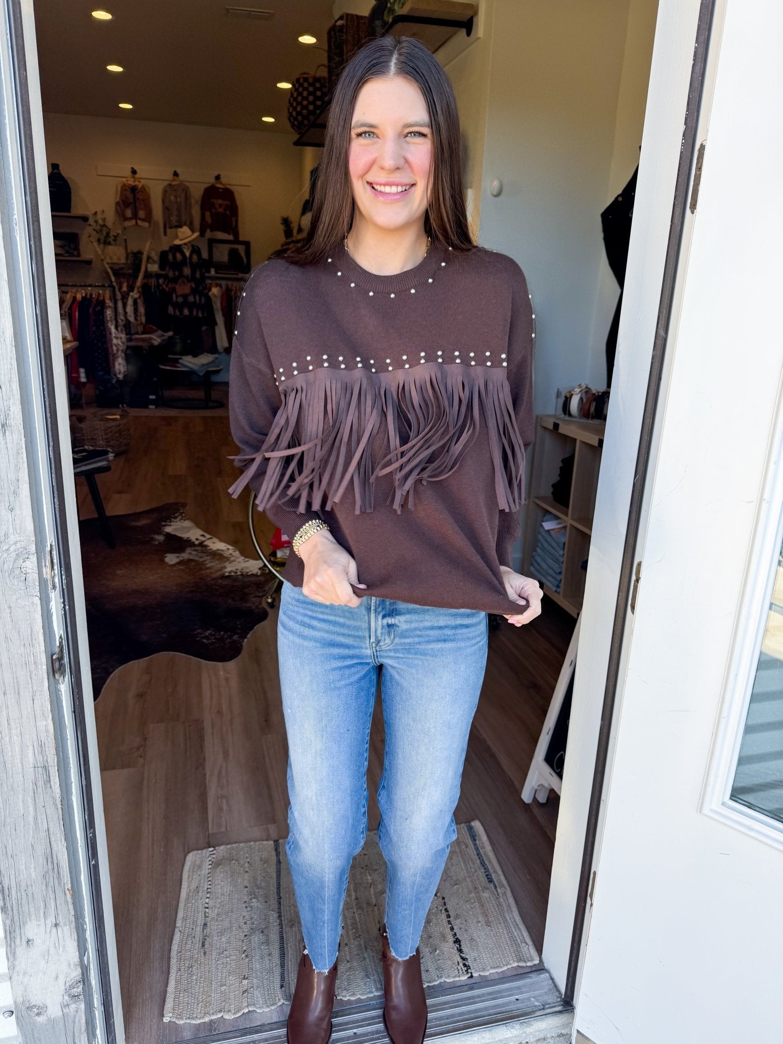 Sadie Fringe Sweater - Elk + Elm