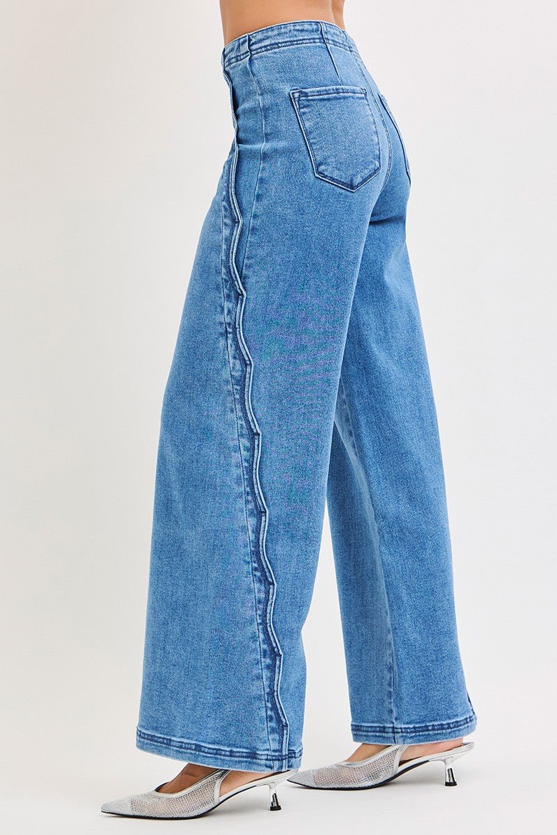 Scallop Wide Leg Jeans - Elk + Elm