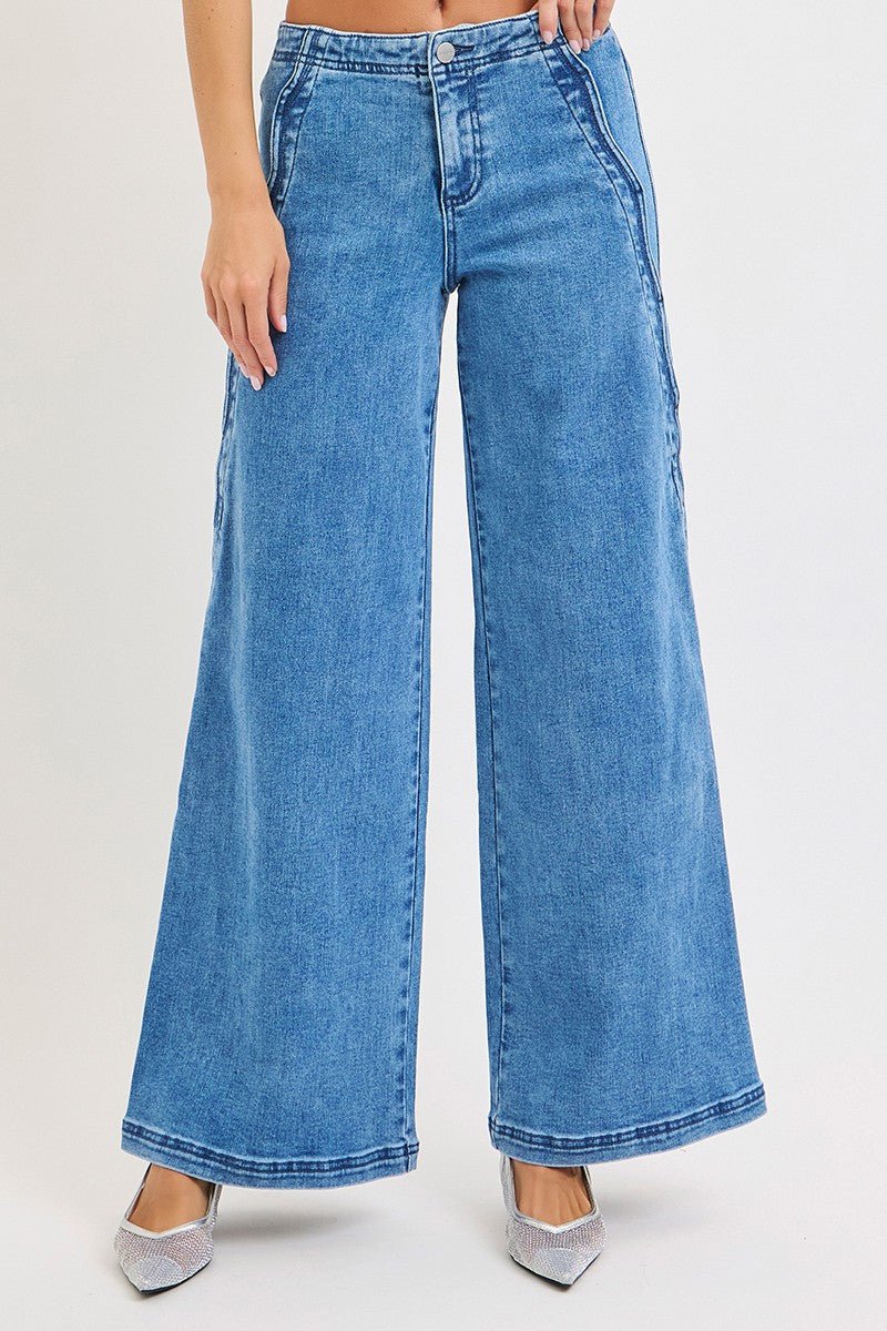 Scallop Wide Leg Jeans - Elk + Elm