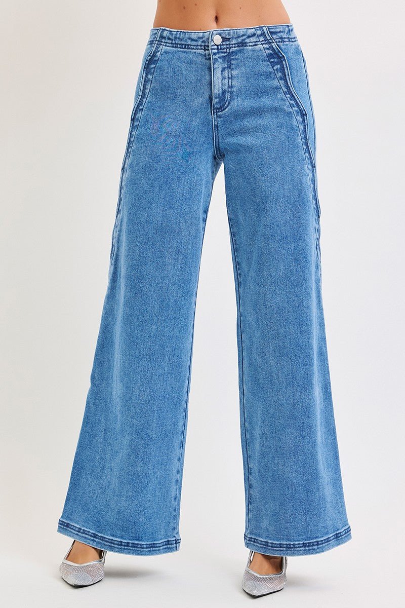 Scallop Wide Leg Jeans - Elk + Elm