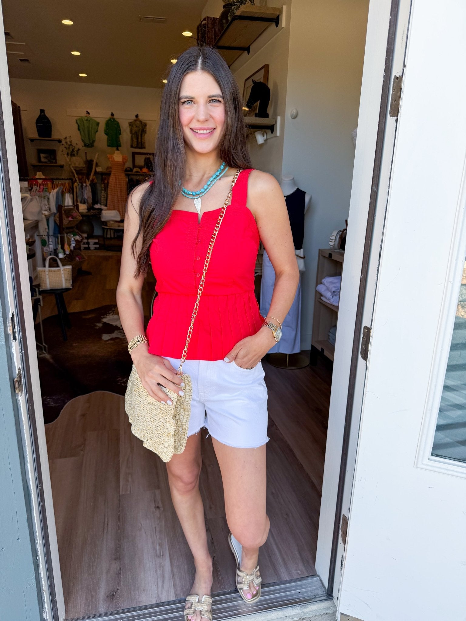 Scarlet Peplum Button Top - Elk + Elm