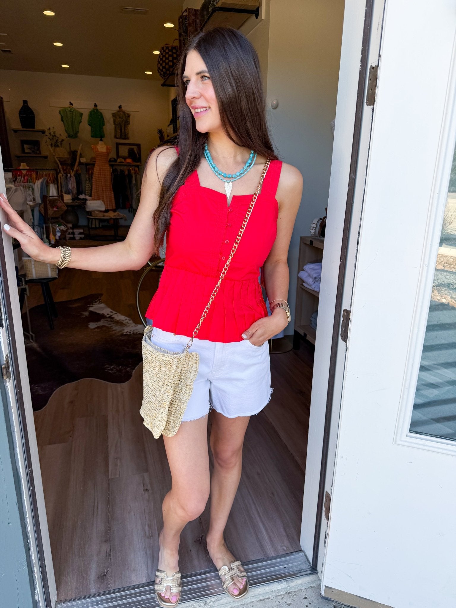 Scarlet Peplum Button Top - Elk + Elm