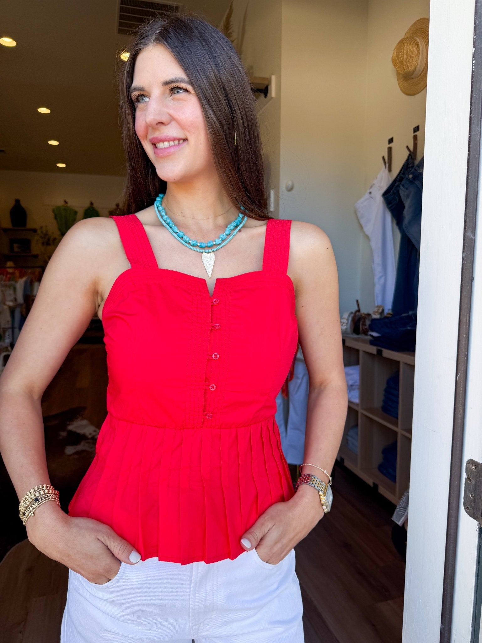 Scarlet Peplum Button Top - Elk + Elm