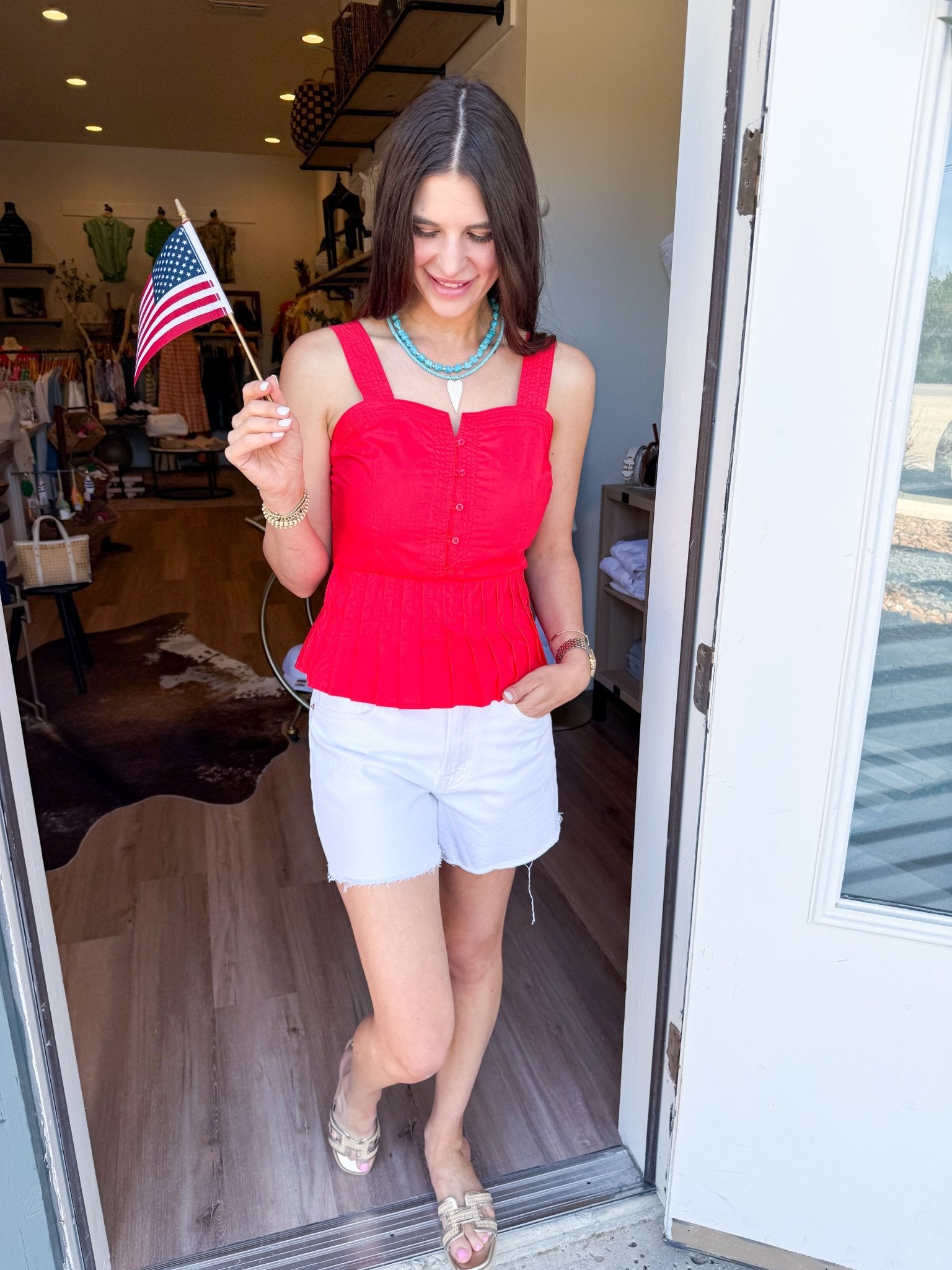 Scarlet Peplum Button Top - Elk + Elm