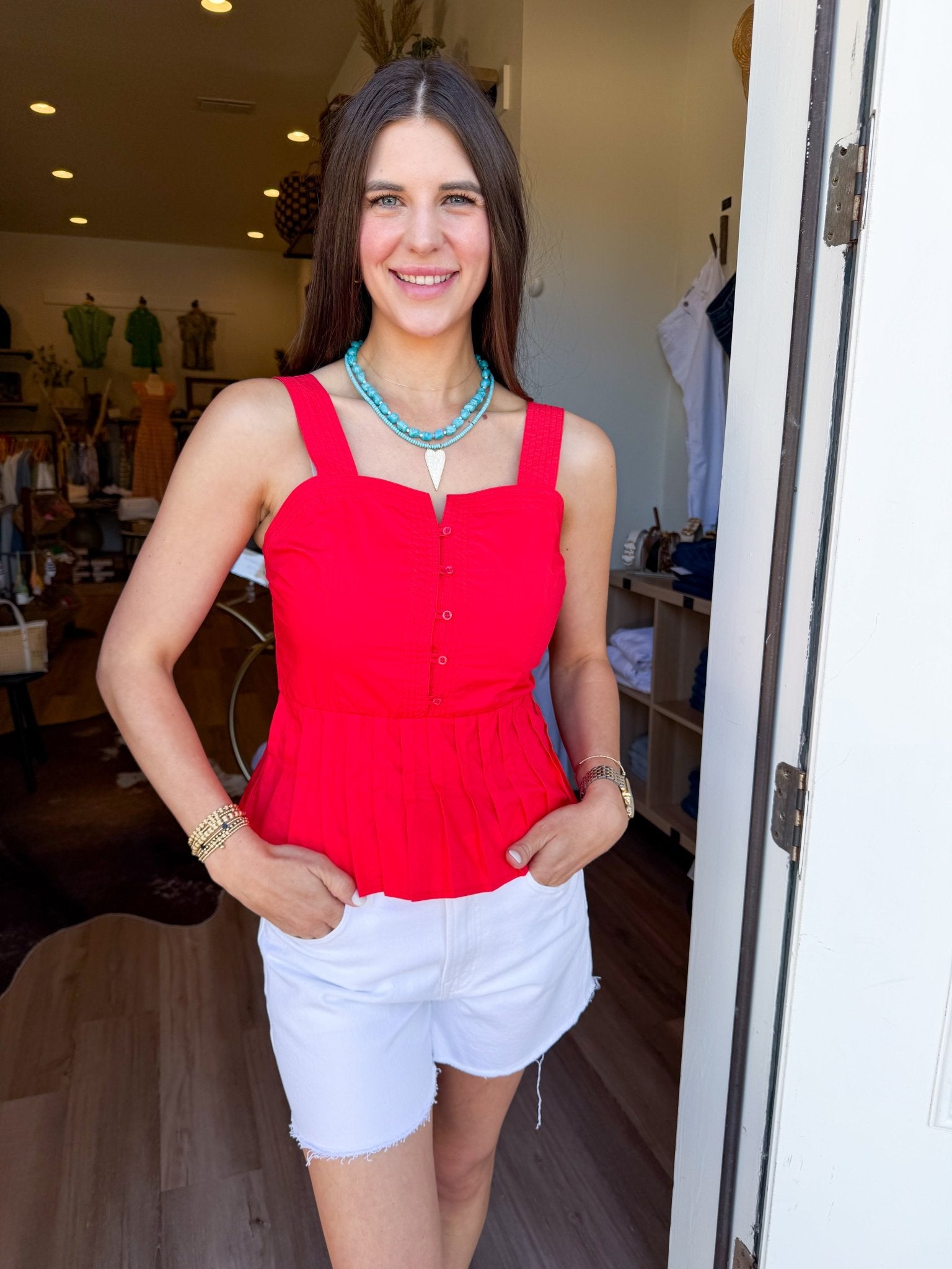 Scarlet Peplum Button Top - Elk + Elm