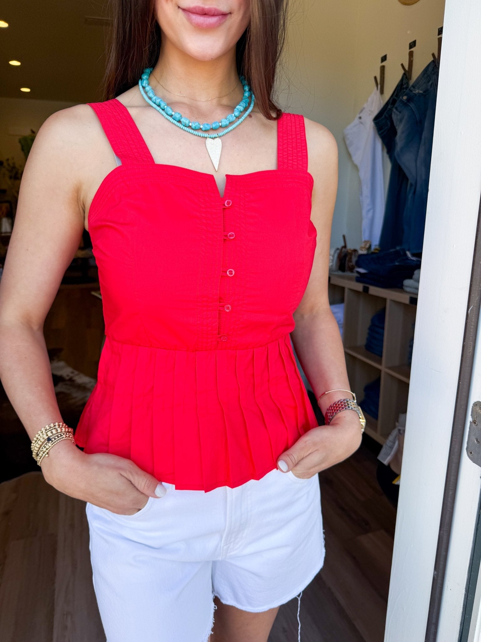 Scarlet Peplum Button Top - Elk + Elm