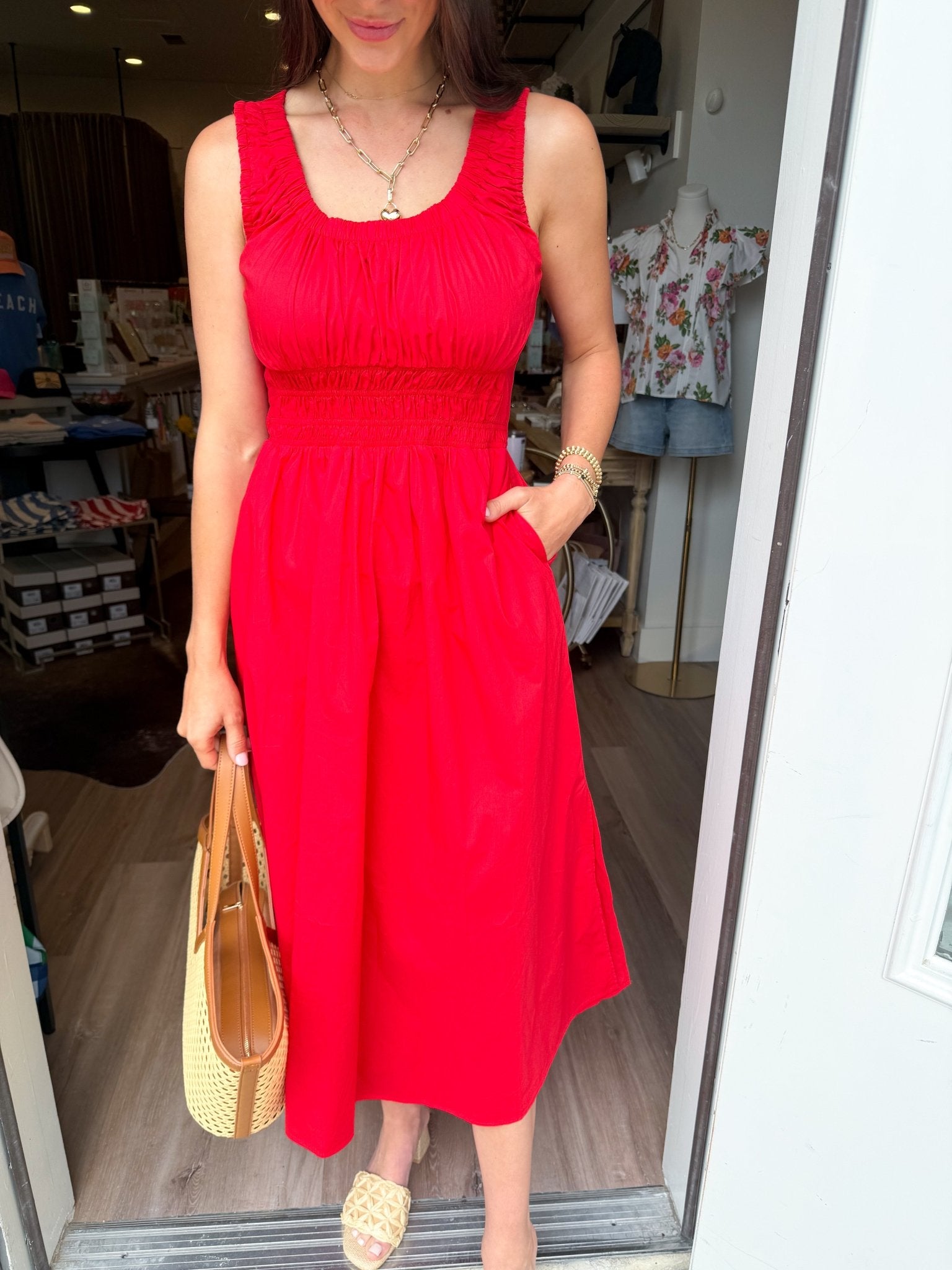 Scarlet Smocked Midi Dress - Elk + Elm