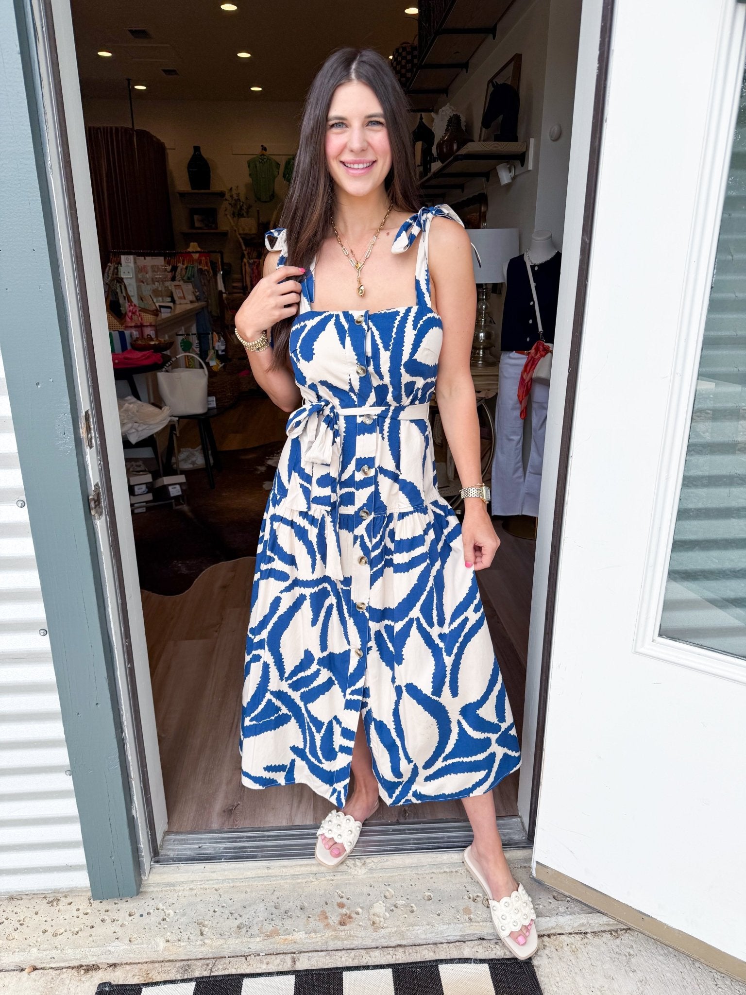 Seaside Tie Strap Midi Dress - Elk + Elm