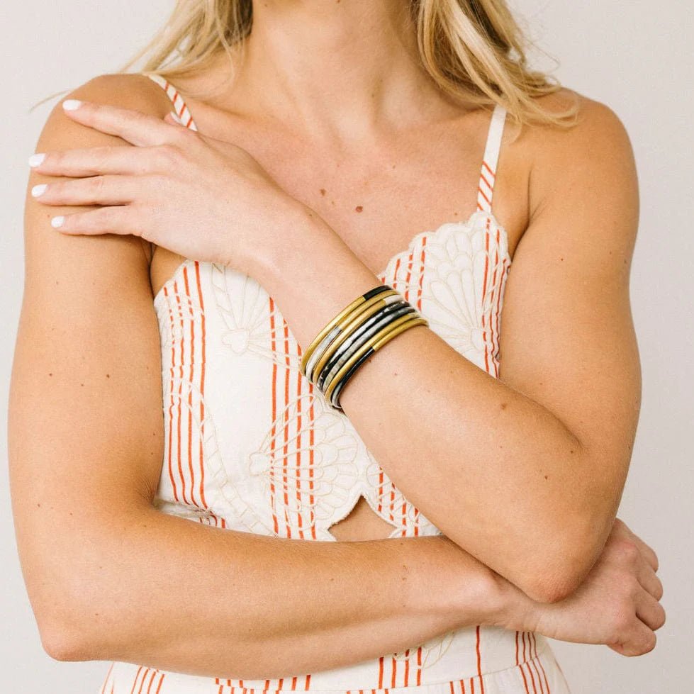 Shiny Gold Horn Bangle Set - Elk + Elm