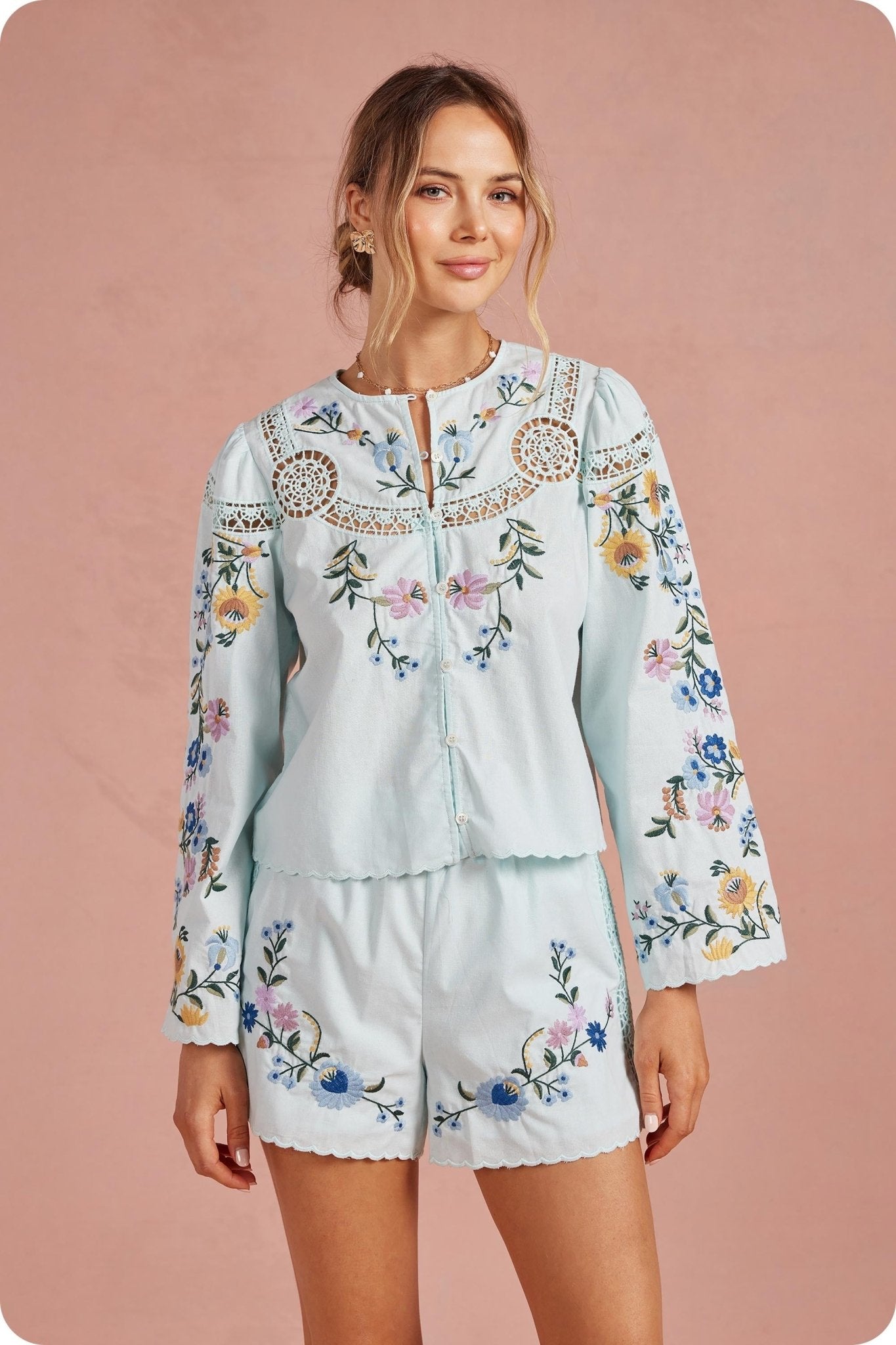 Sky Bloom Embroidered Top - Elk + Elm