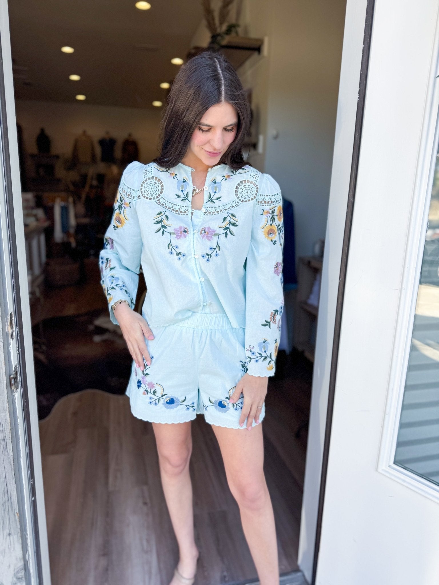Sky Bloom Embroidered Top - Elk + Elm