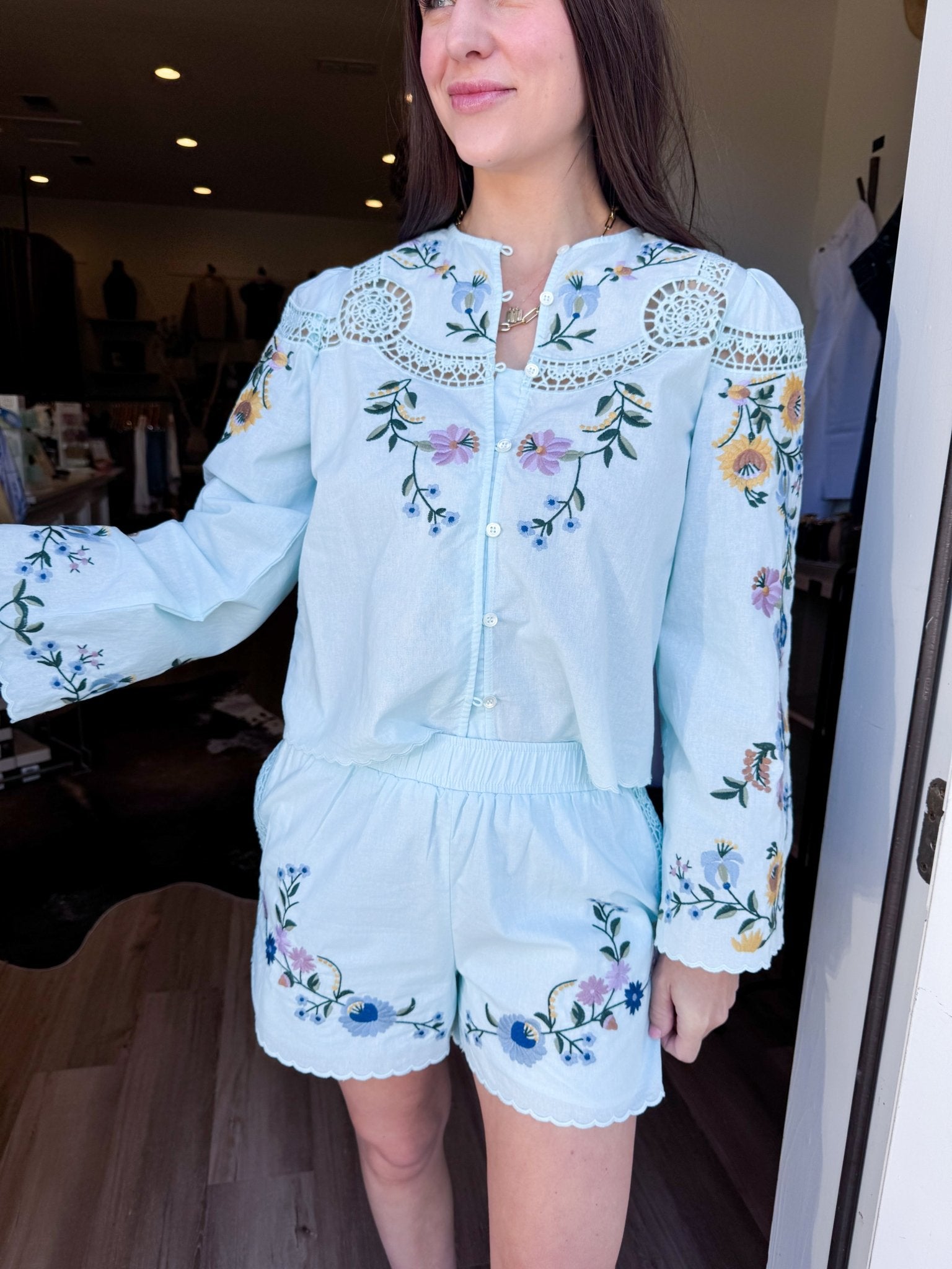 Sky Bloom Embroidered Top - Elk + Elm