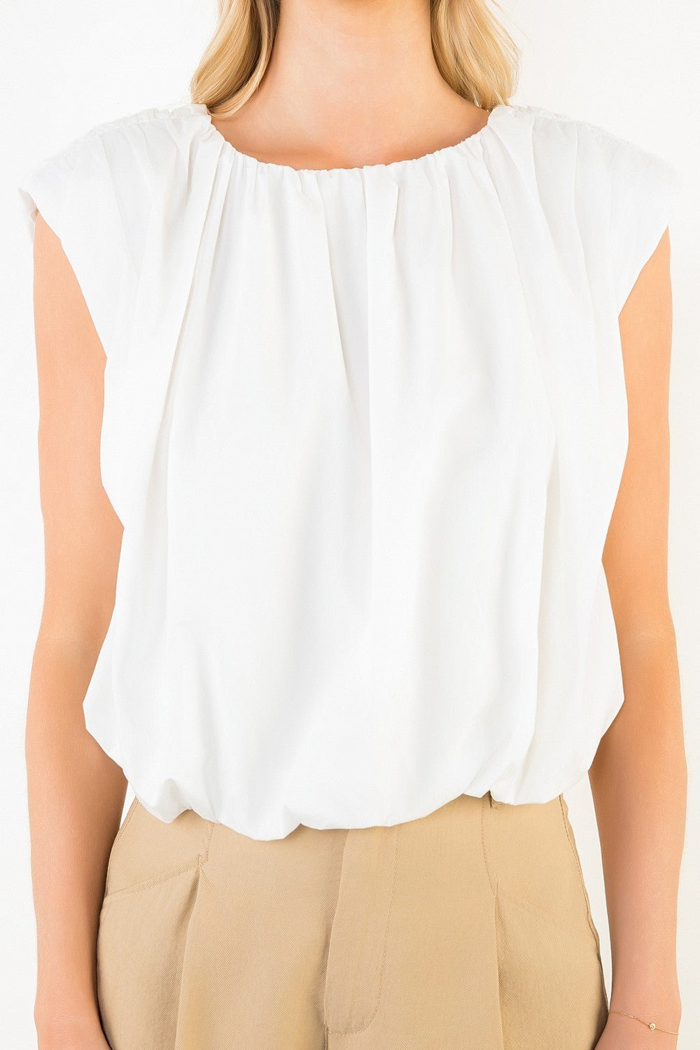 Sleeveless Bubble Hem Top in White - Elk + Elm