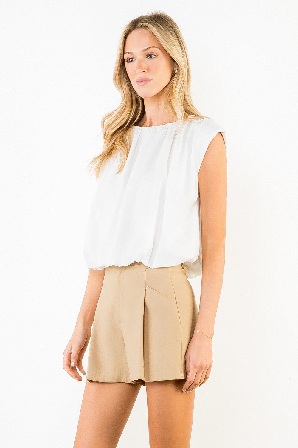 Sleeveless Bubble Hem Top in White - Elk + Elm