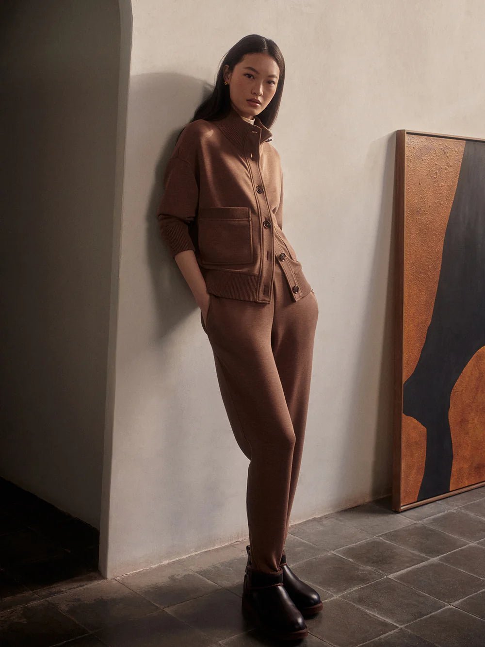 Slim Zip Hem Pant - Golden Bronze Marl - Elk + Elm