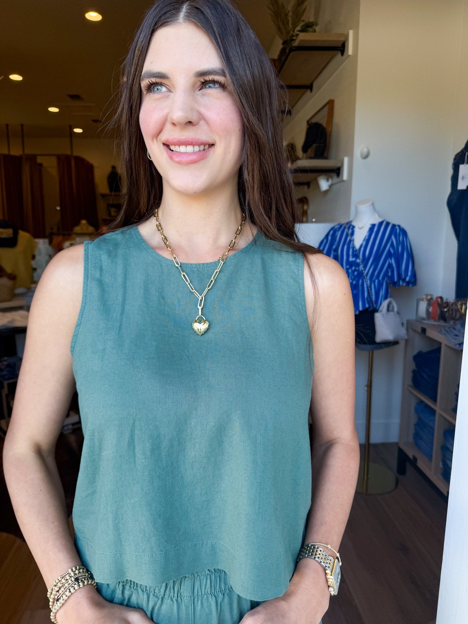 Sloane Linen Top - Everglade - Elk + Elm