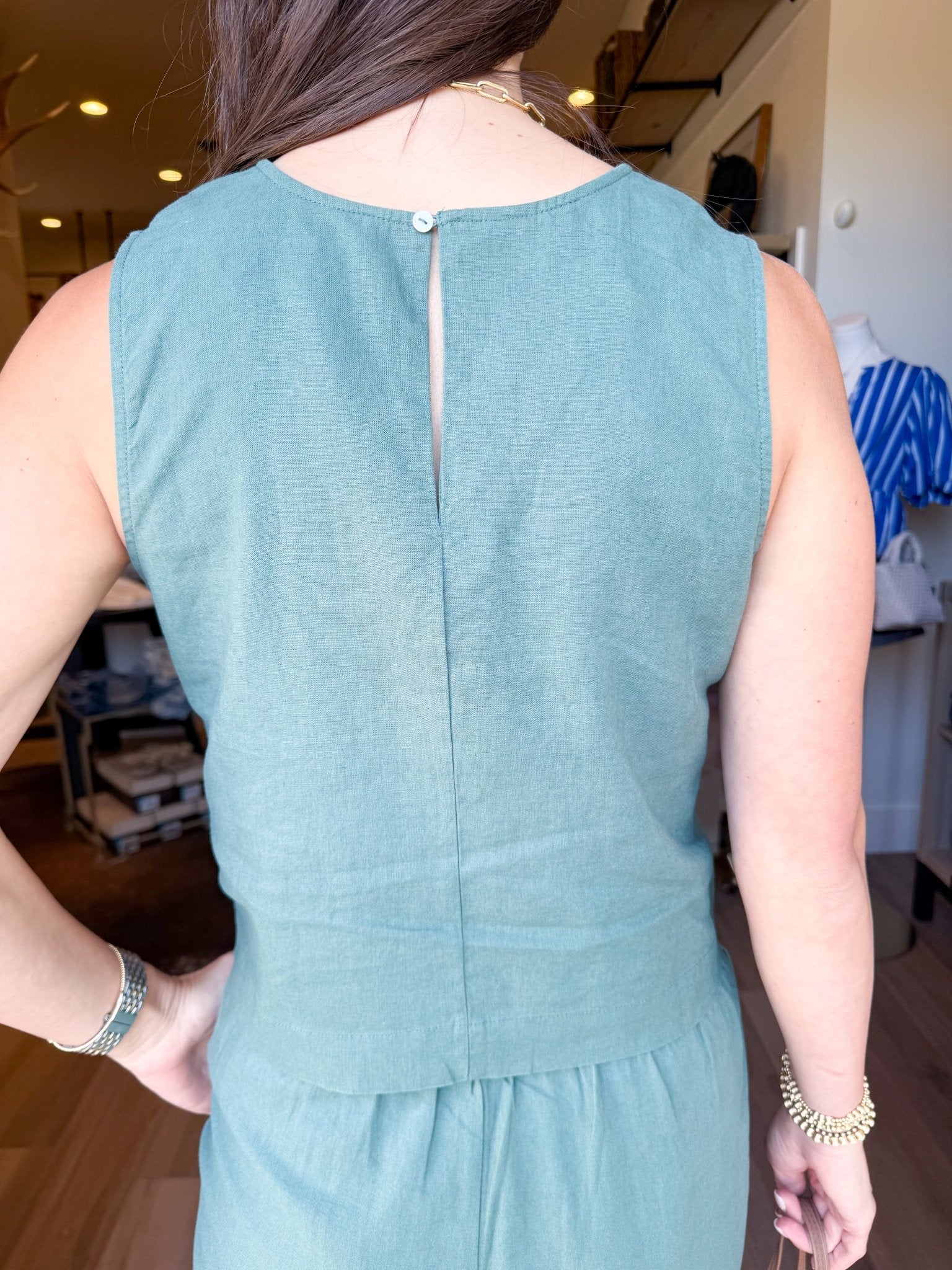Sloane Linen Top - Everglade - Elk + Elm