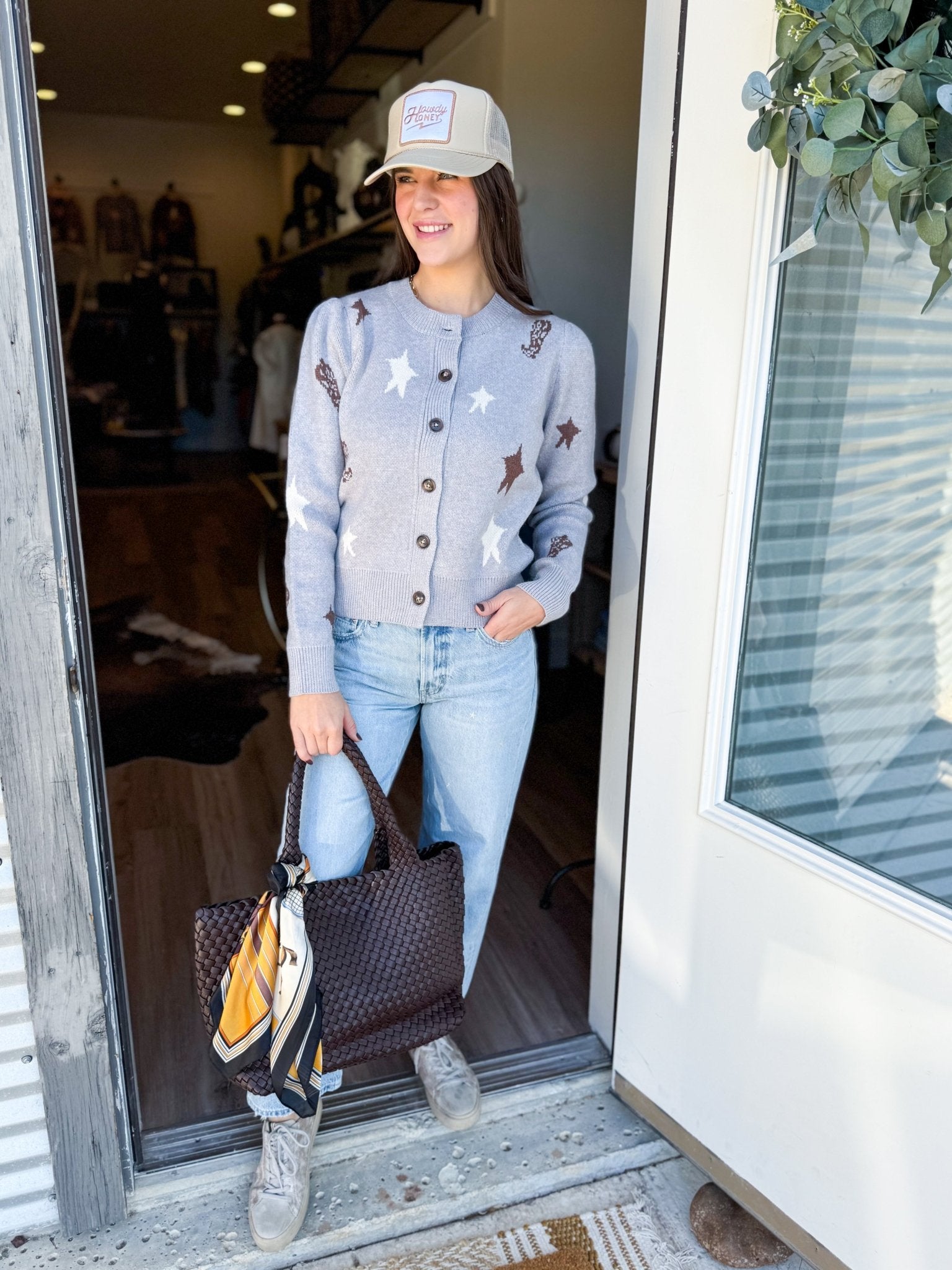 Star And Boots Knit Cardigan - Elk + Elm