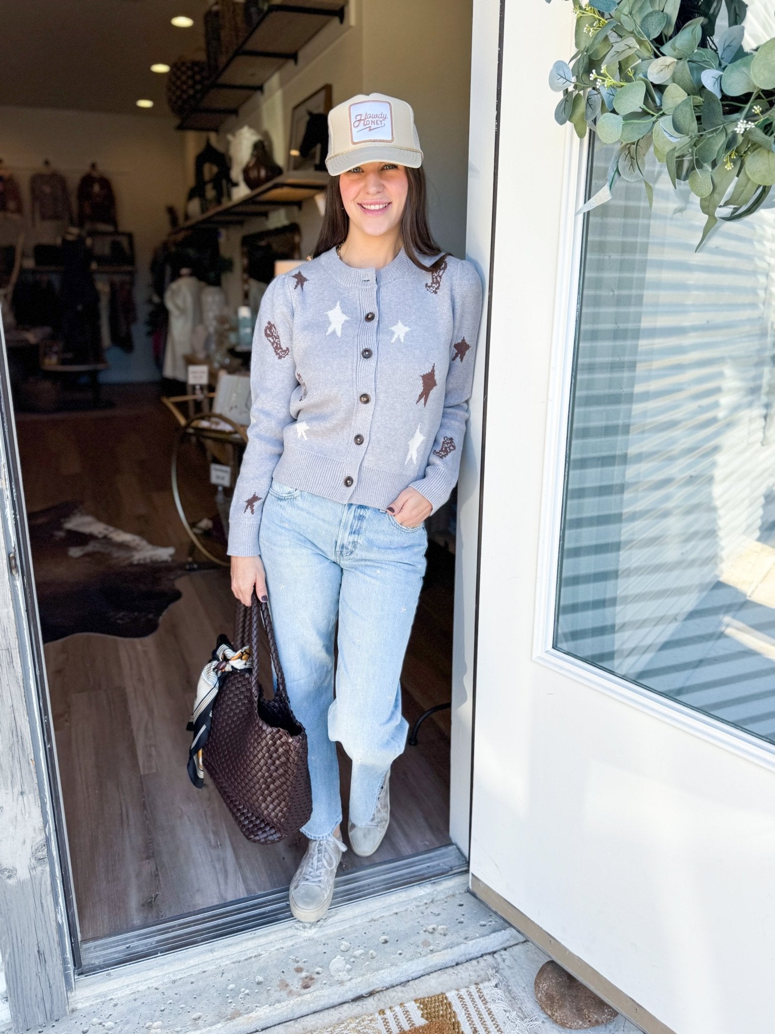 Star And Boots Knit Cardigan - Elk + Elm