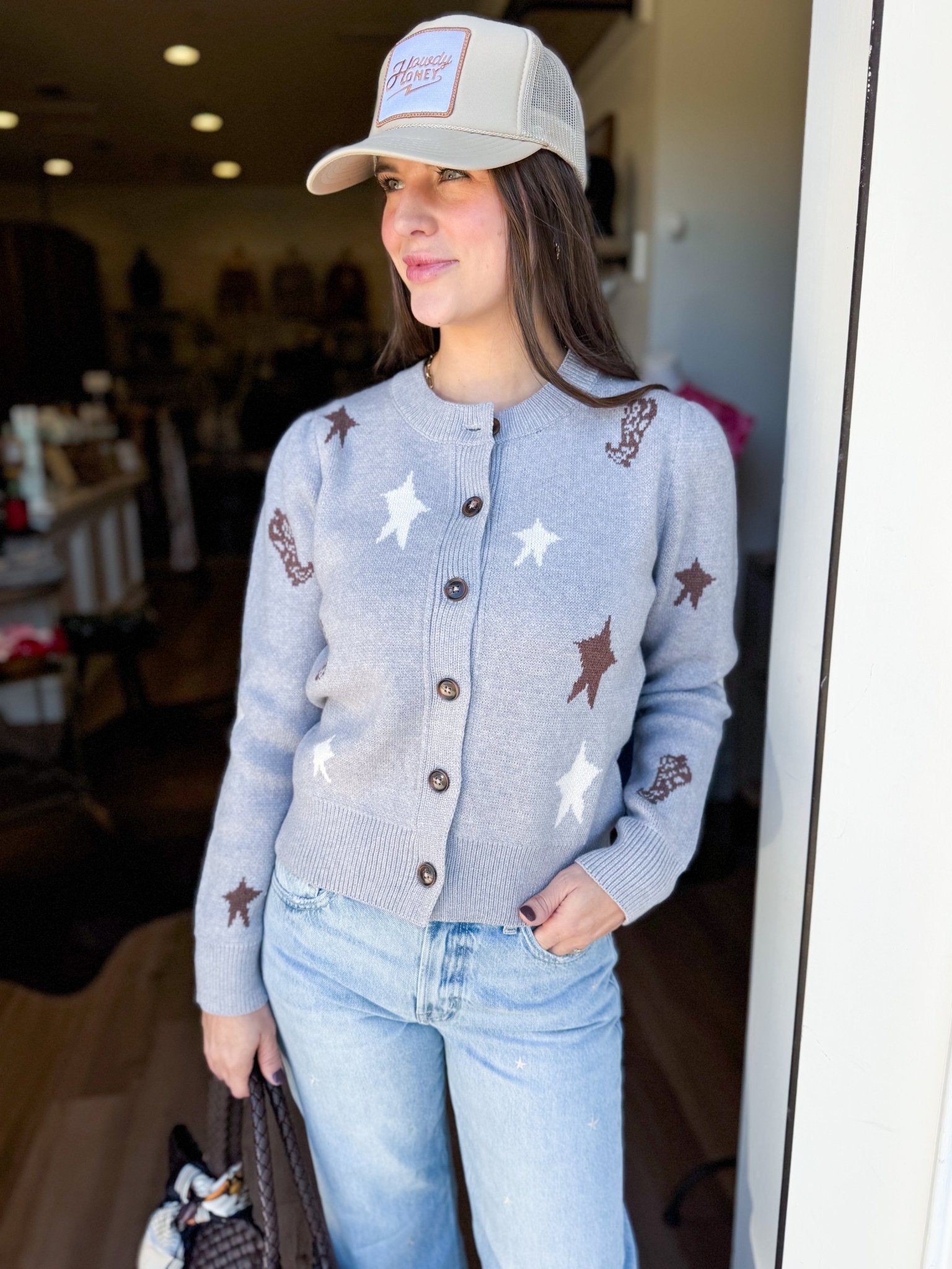 Star And Boots Knit Cardigan - Elk + Elm