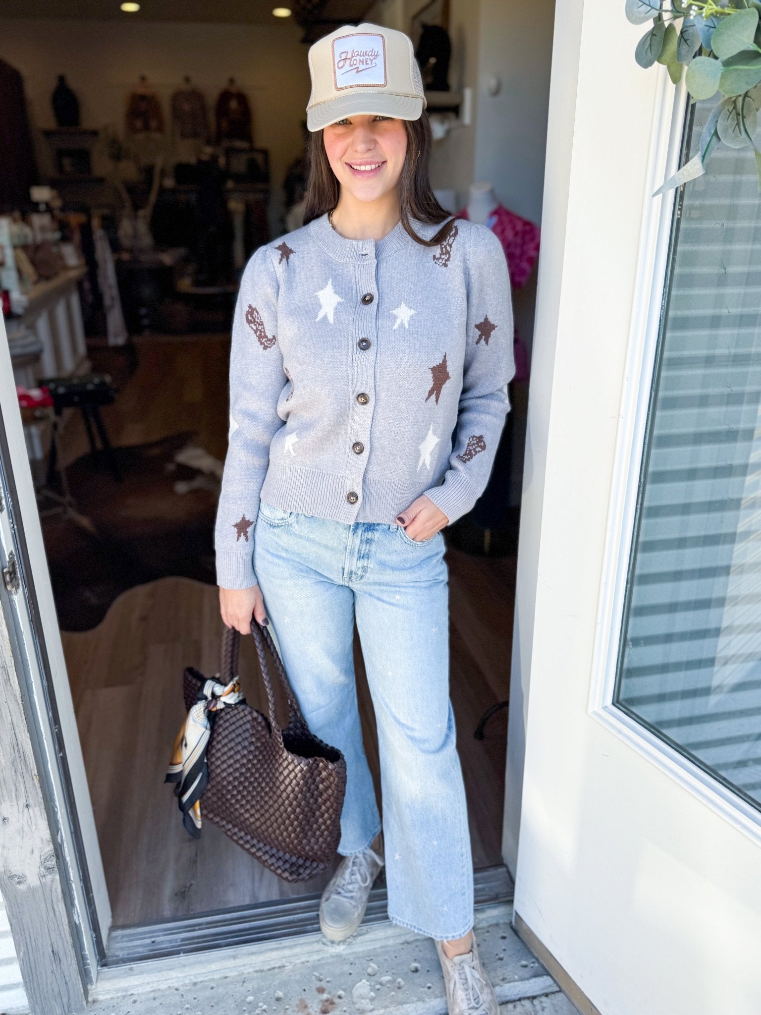 Star And Boots Knit Cardigan - Elk + Elm
