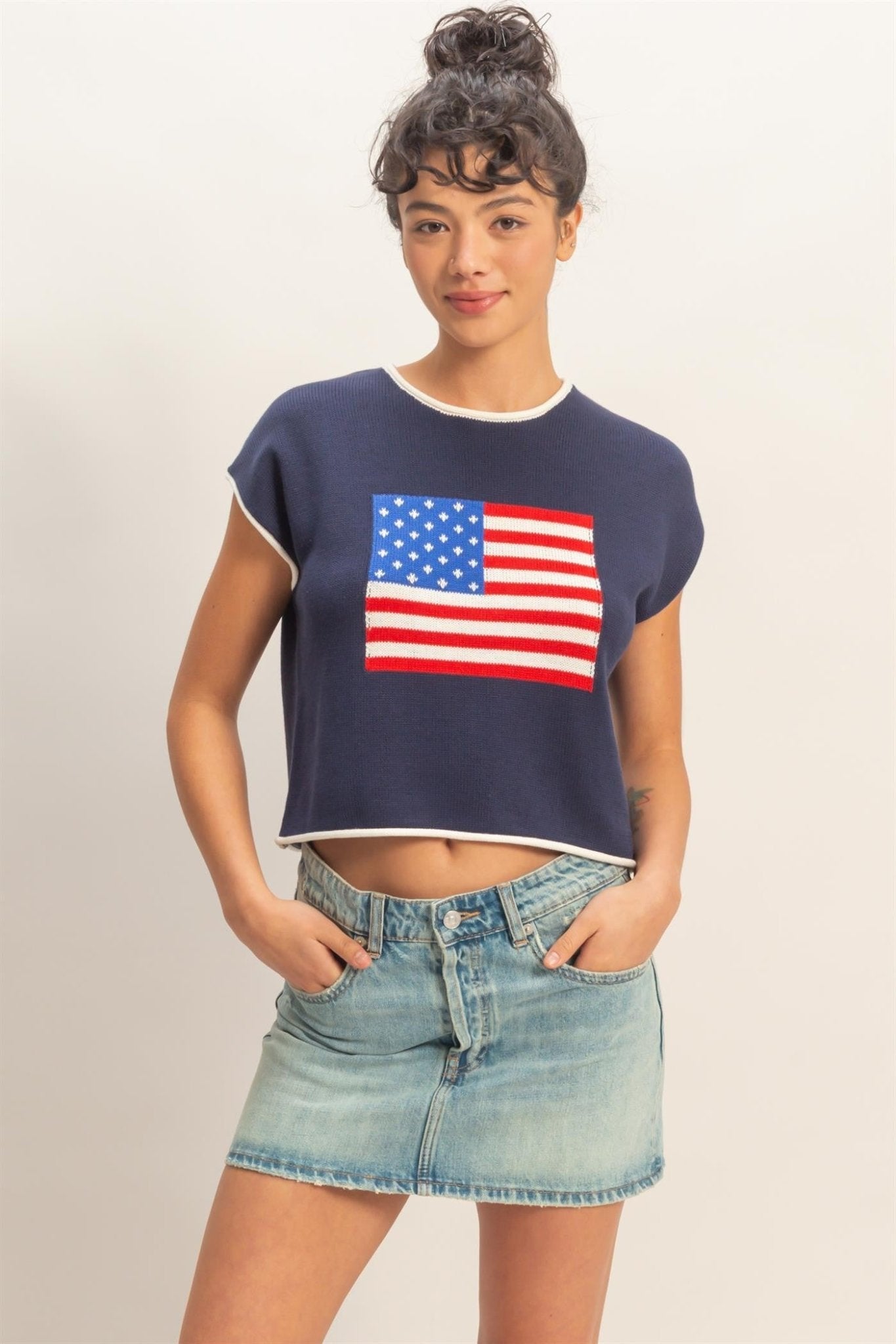 Stars & Stripes Navy Knit Crop Top - Elk + Elm