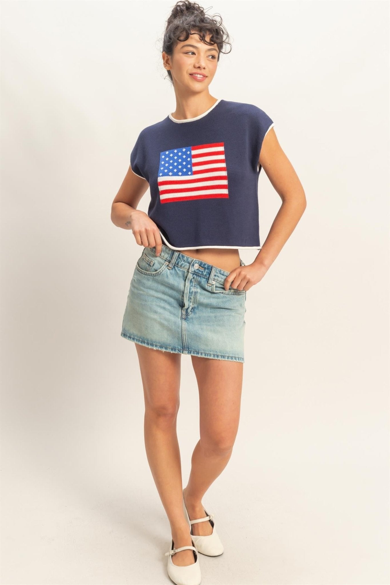 Stars & Stripes Navy Knit Crop Top - Elk + Elm