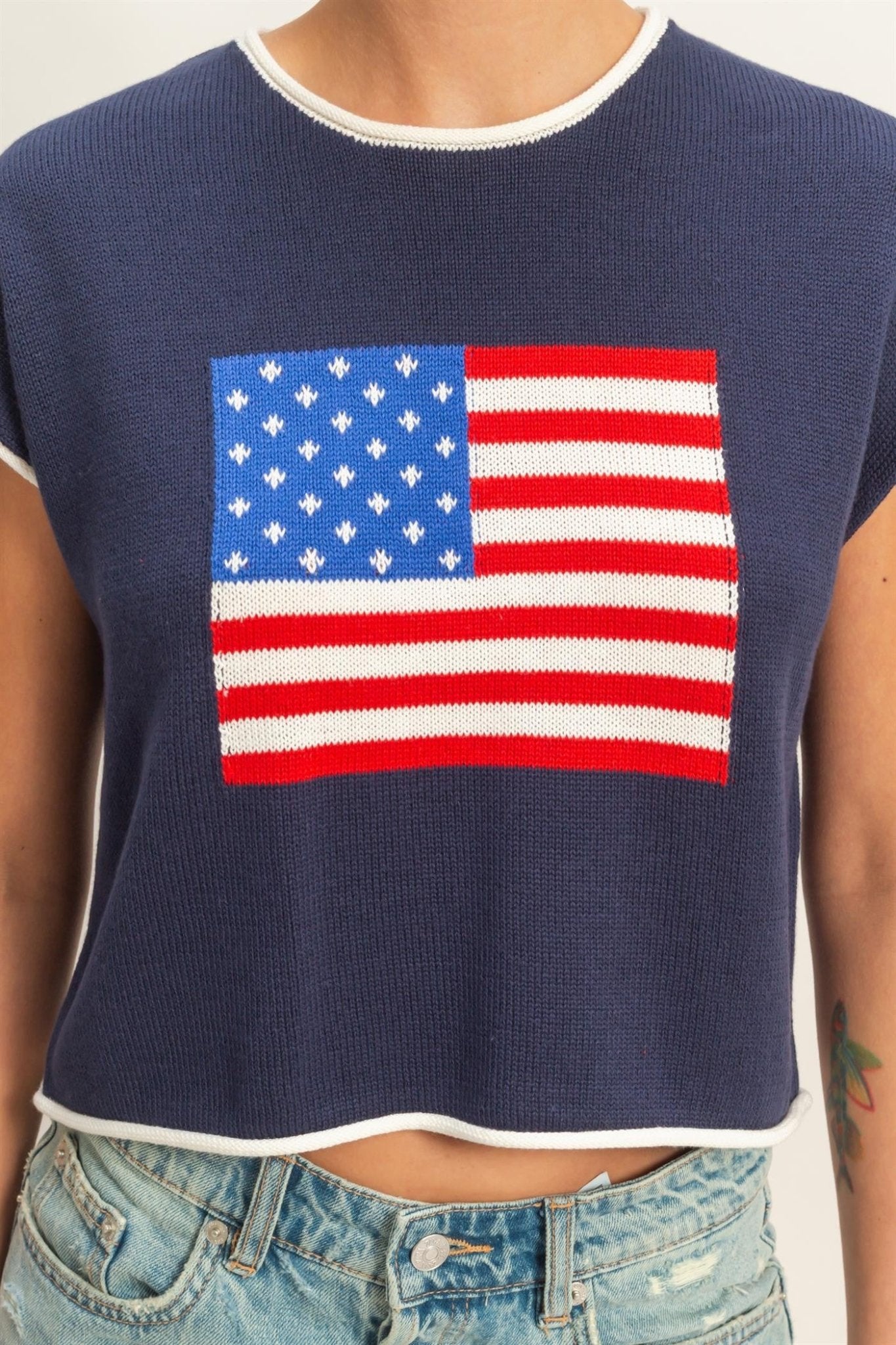 Stars & Stripes Navy Knit Crop Top - Elk + Elm