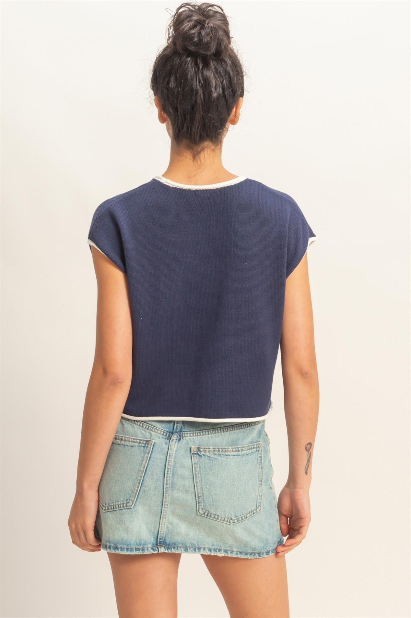 Stars & Stripes Navy Knit Crop Top - Elk + Elm