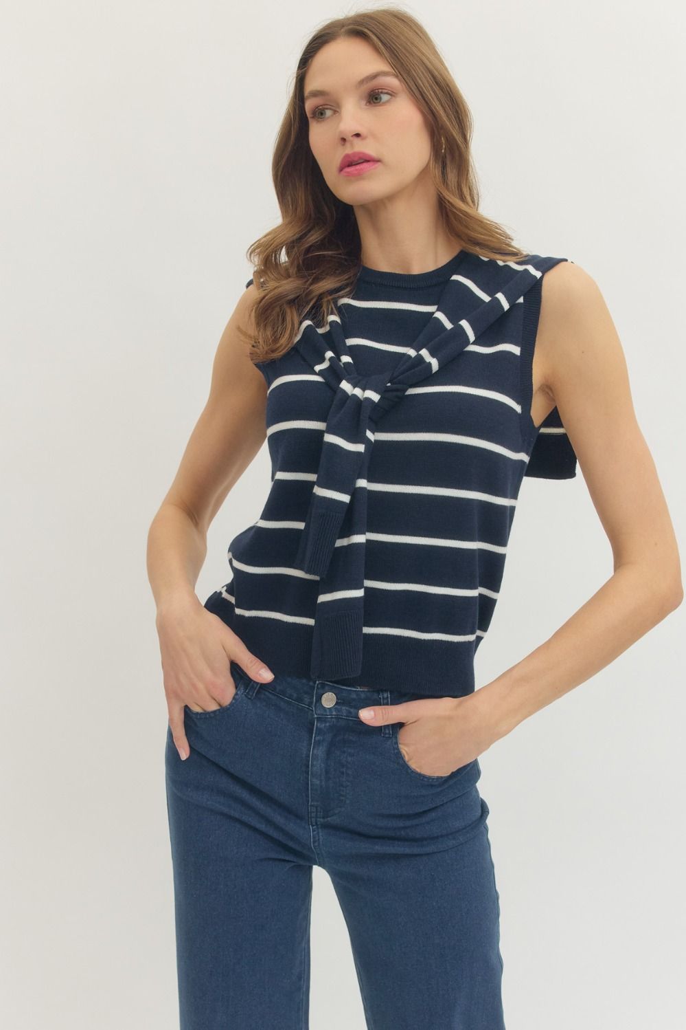 Stripe Scarf Tank - Navy - Elk + Elm
