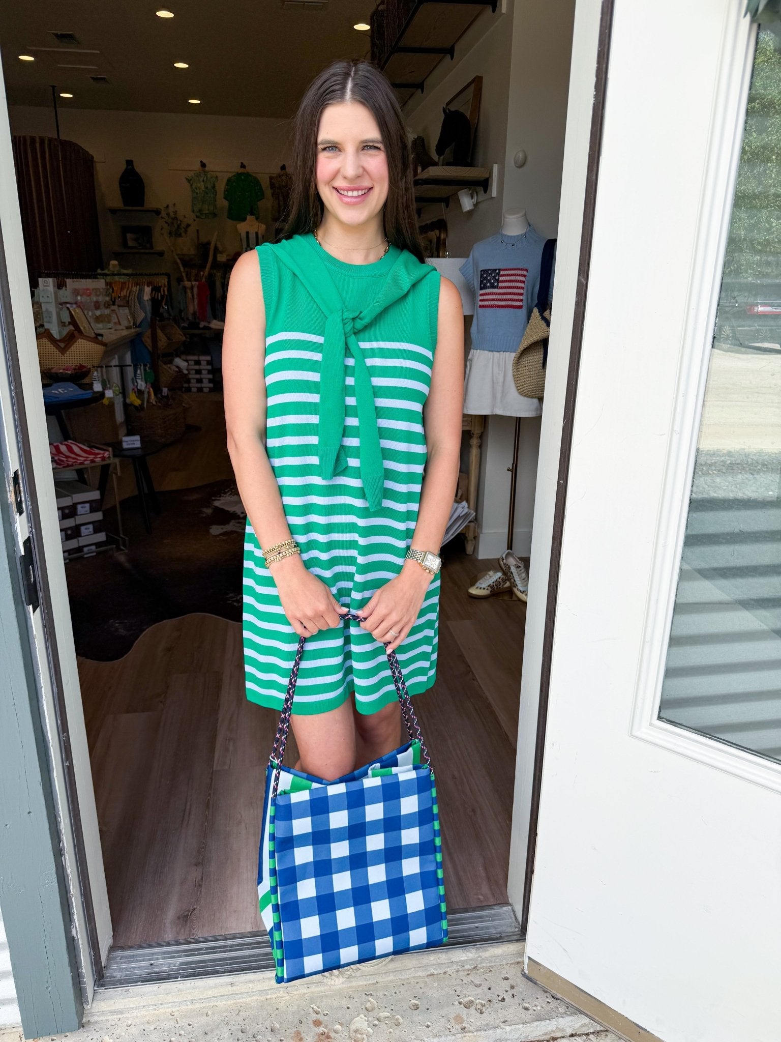 Stripe Scarf Tie Dress - Green - Elk + Elm
