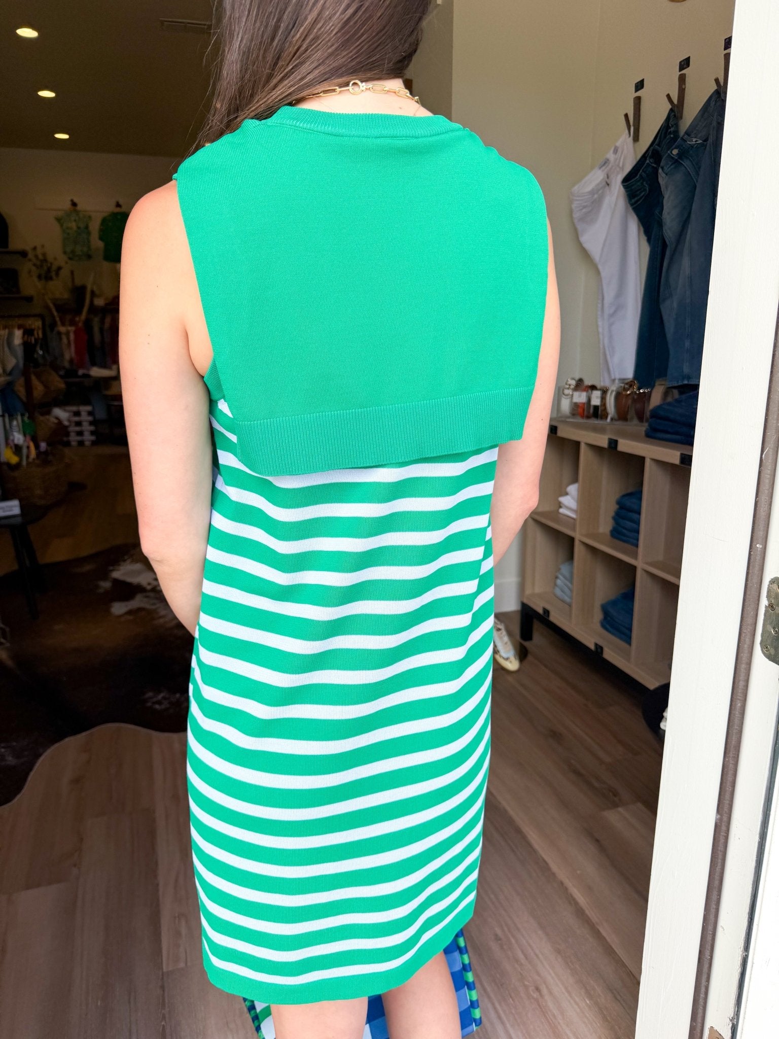 Stripe Scarf Tie Dress - Green - Elk + Elm