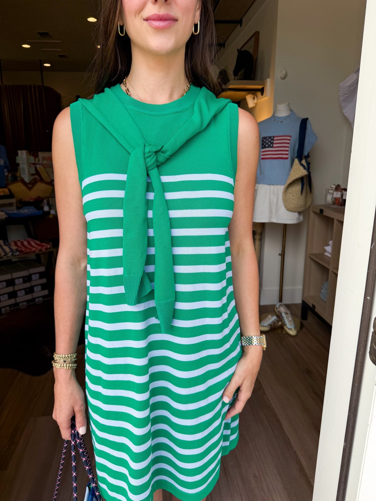 Stripe Scarf Tie Dress - Green - Elk + Elm
