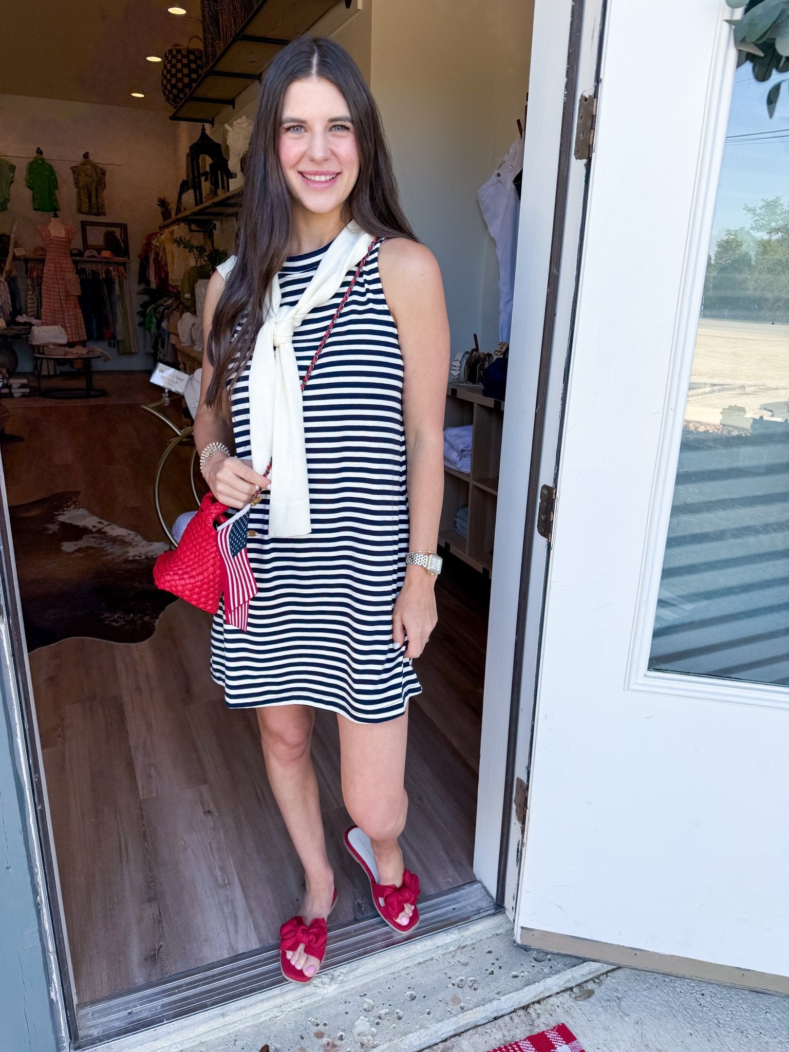 Stripe Scarf Tie Dress - Navy - Elk + Elm