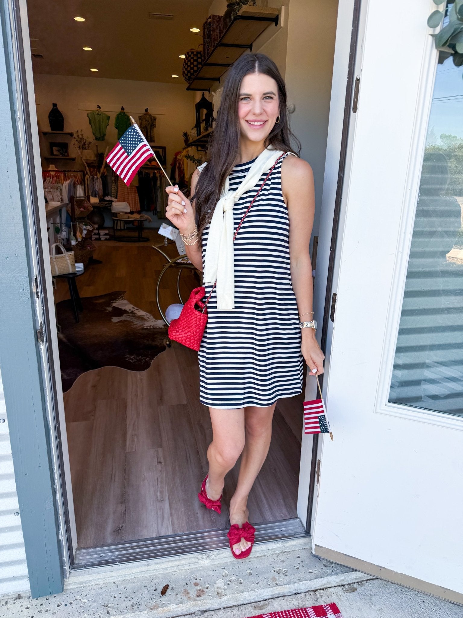 Stripe Scarf Tie Dress - Navy - Elk + Elm