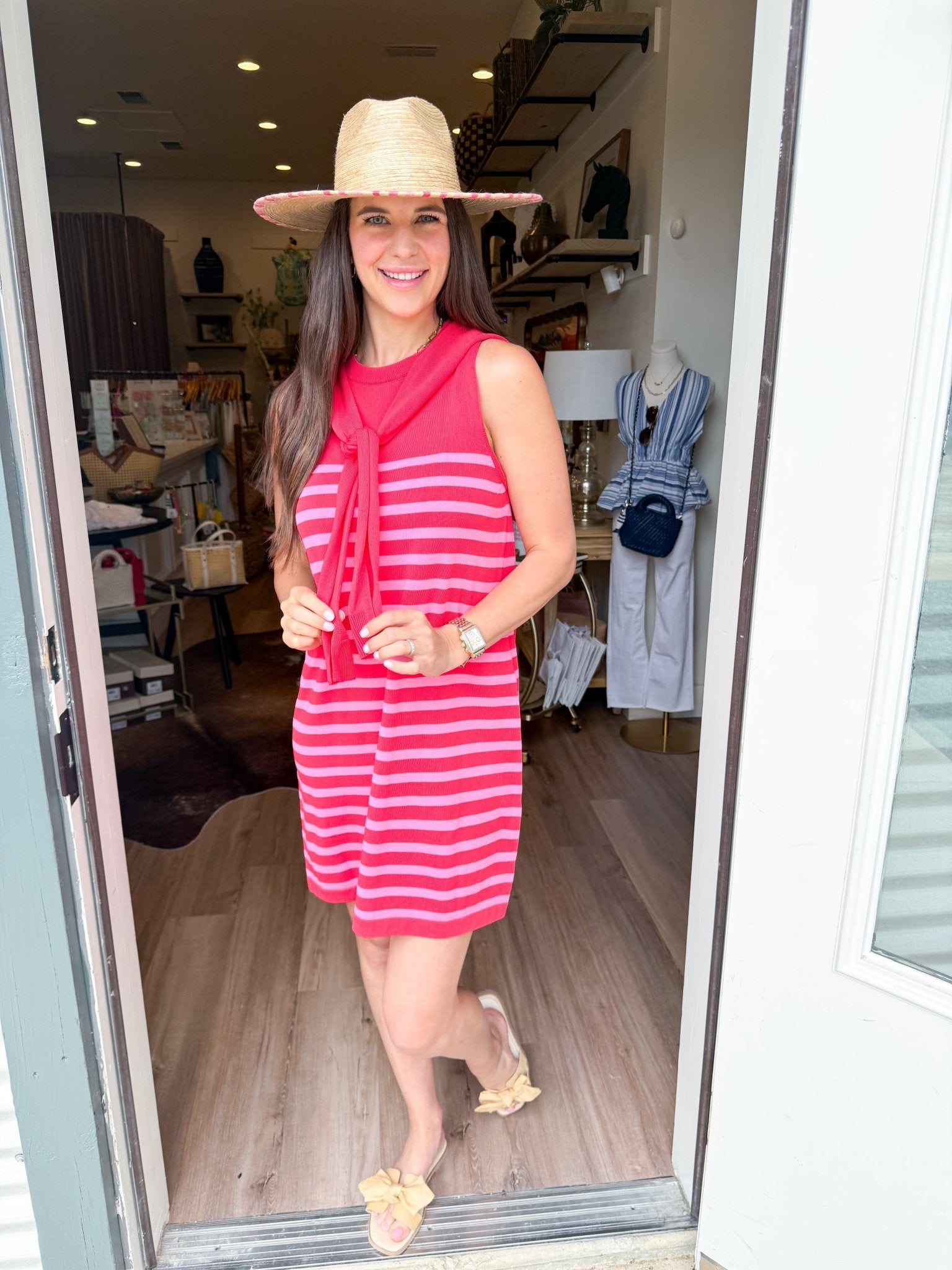 Stripe Scarf Tie Dress - Red - Elk + Elm