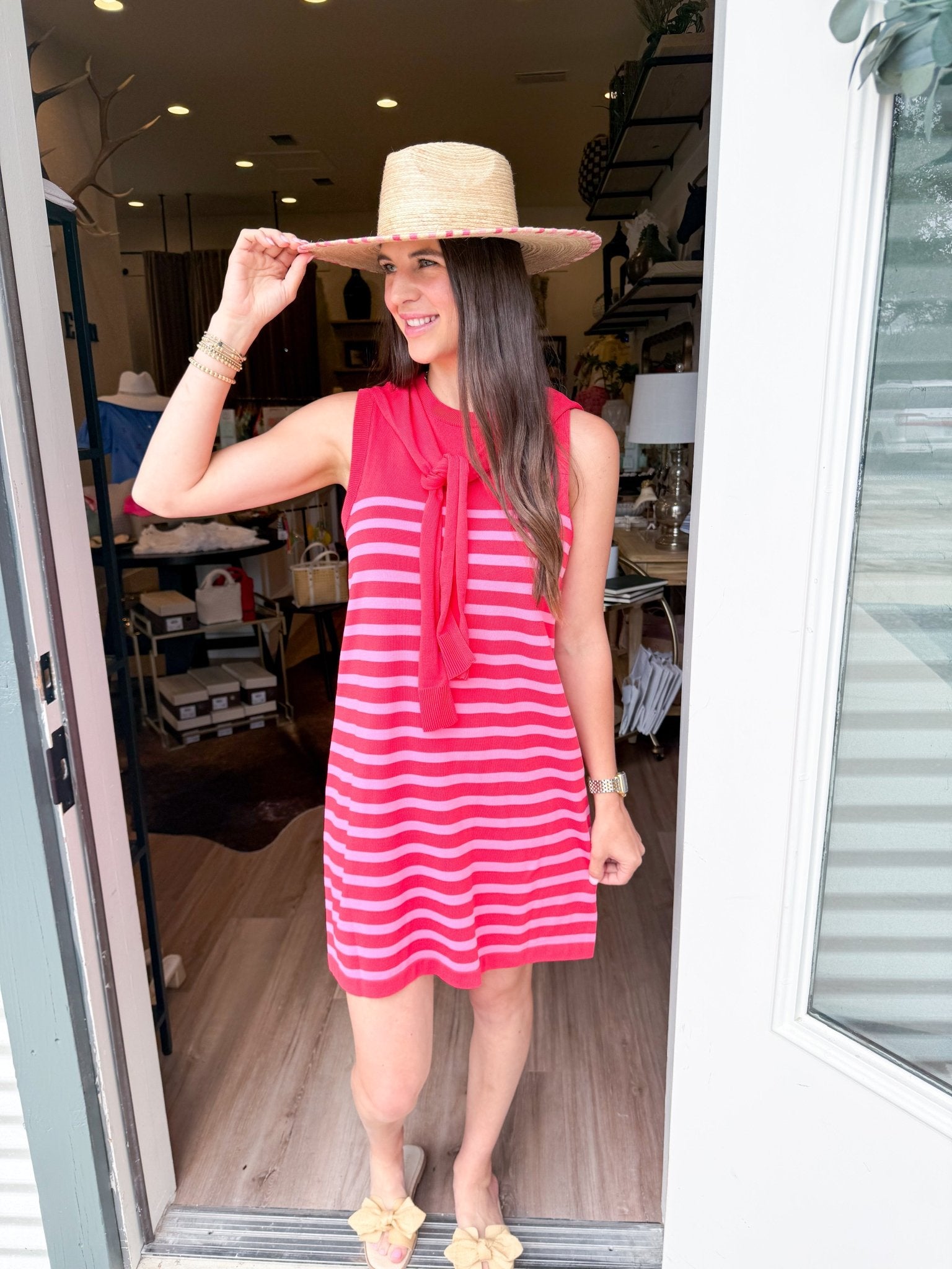 Stripe Scarf Tie Dress - Red - Elk + Elm