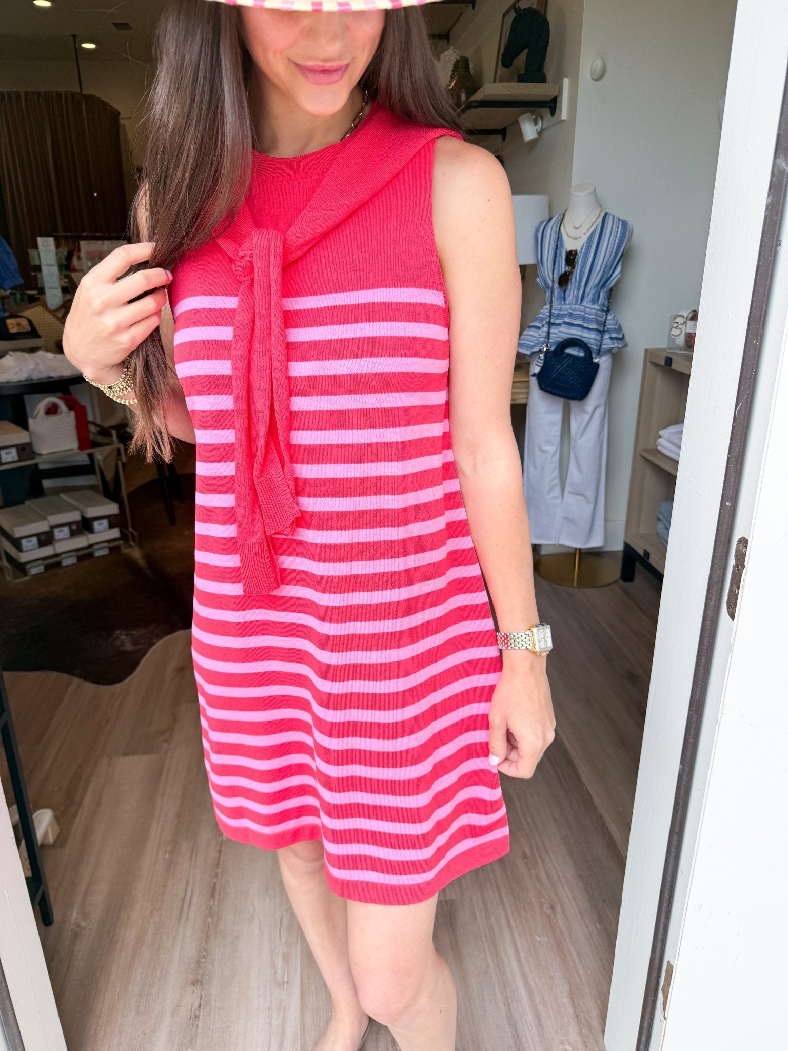 Stripe Scarf Tie Dress - Red - Elk + Elm